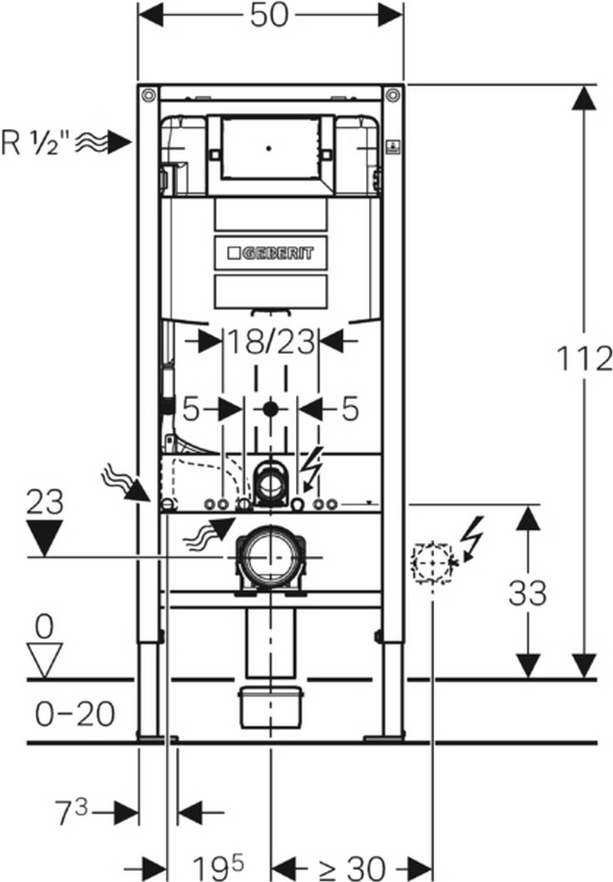 Geberit Duofix WC-Element mit Omega UP-Spülkasten 120mm, Betätigung vorne, Bauhöhe 1120 mm
