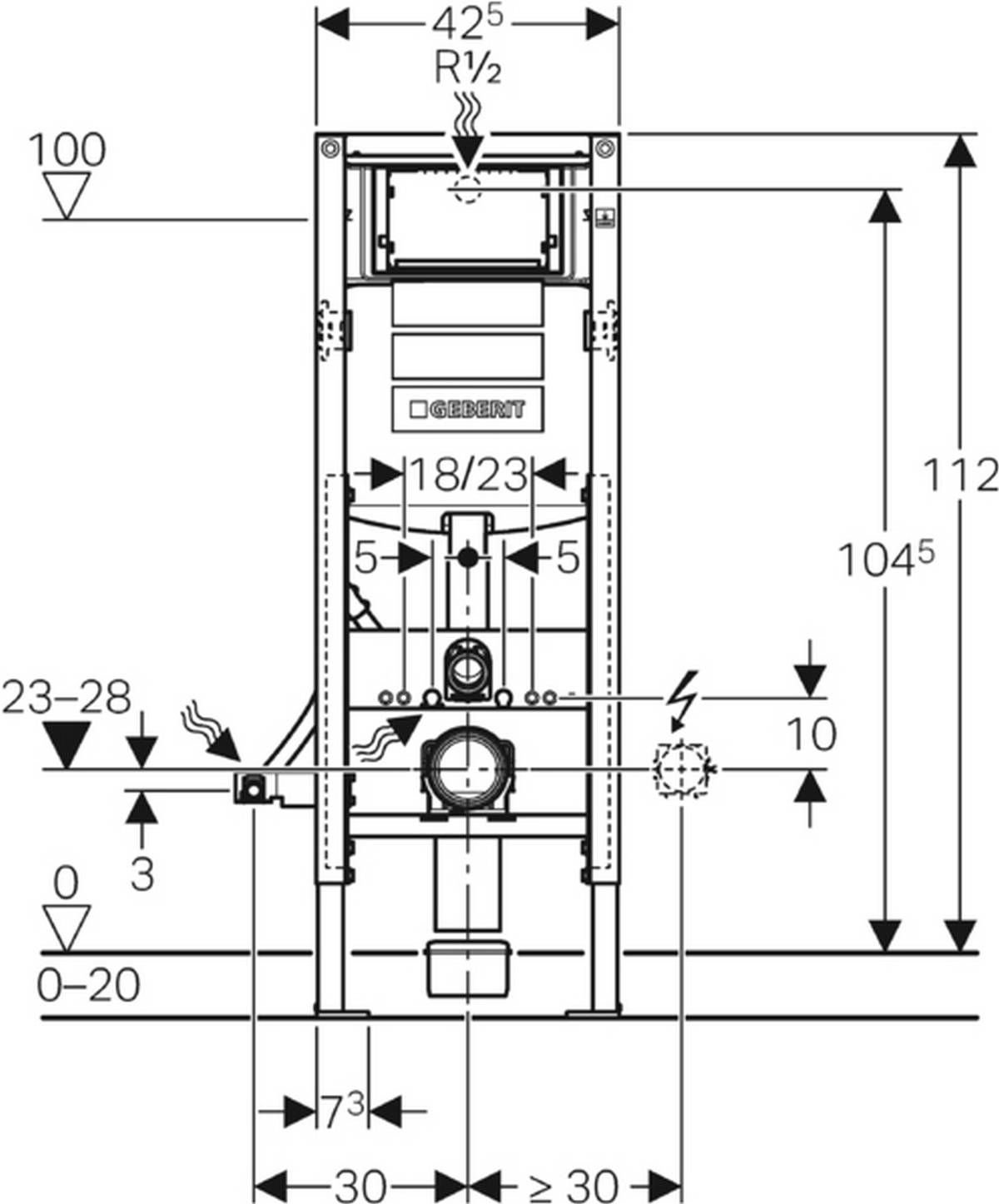Geberit Duofix WC-Element mit Sigma UP-Spülkasten 120mm, barrierefrei, Bauhöhe 1120 mm