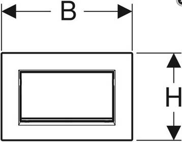 Dimensionsdiagramm mit Breite B und Höhe H eines rechteckigen Panels mit einem zentriert positionierten kleineren Rechteck im Inneren.