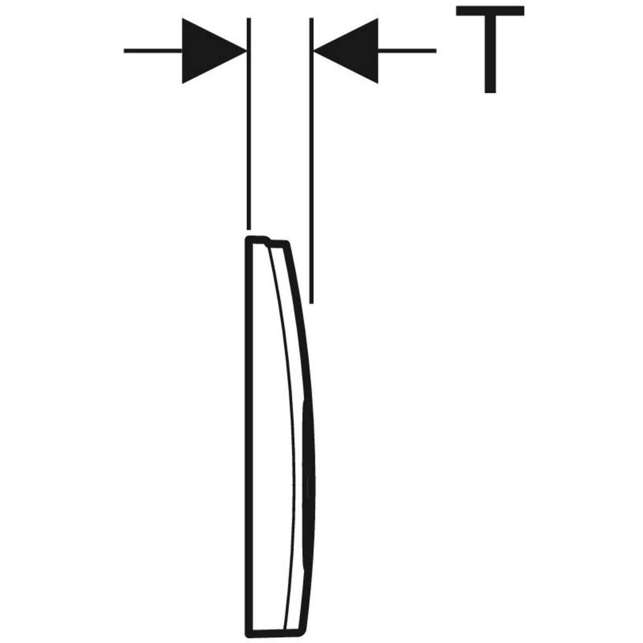 Querschnittsdiagramm einer Linse mit Pfeilen, die die optische Achse und Lichtrichtung anzeigen, beschriftet mit 'T'.