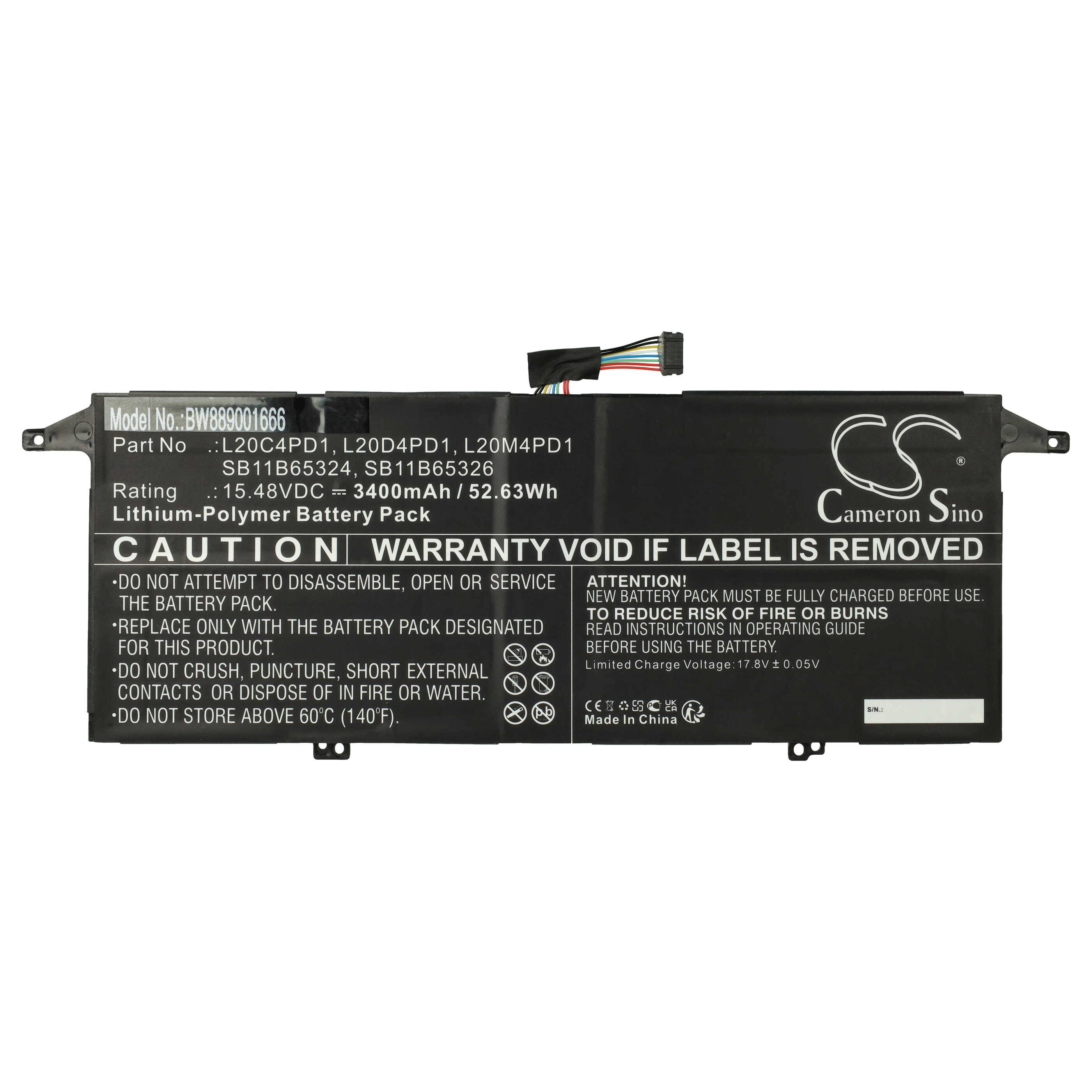 vhbw Akku kompatibel mit Lenovo Thinkbook 13X ITG 20WJ0029FG, 20WJ0029IV, 20WJ0029UK Notebook (3400 mAh, 15,48 V, Li-Polymer)