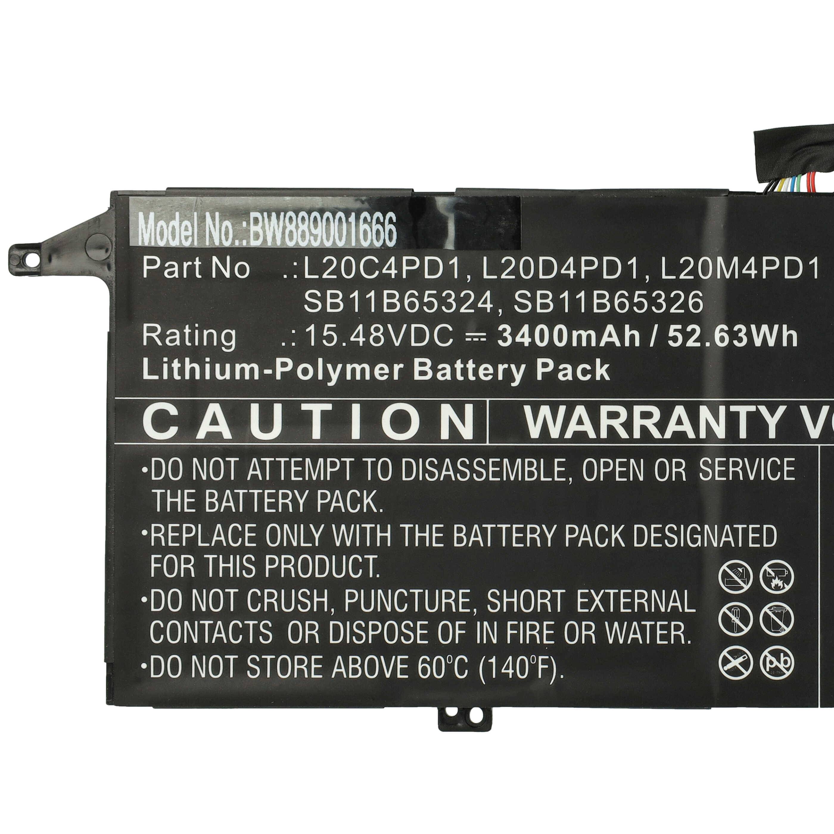 vhbw Akku kompatibel mit Lenovo Thinkbook 13X ITG 20WJ001KAK, 20WJ001KAX, 20WJ001KED Notebook (3400 mAh, 15,48 V, Li-Polymer)