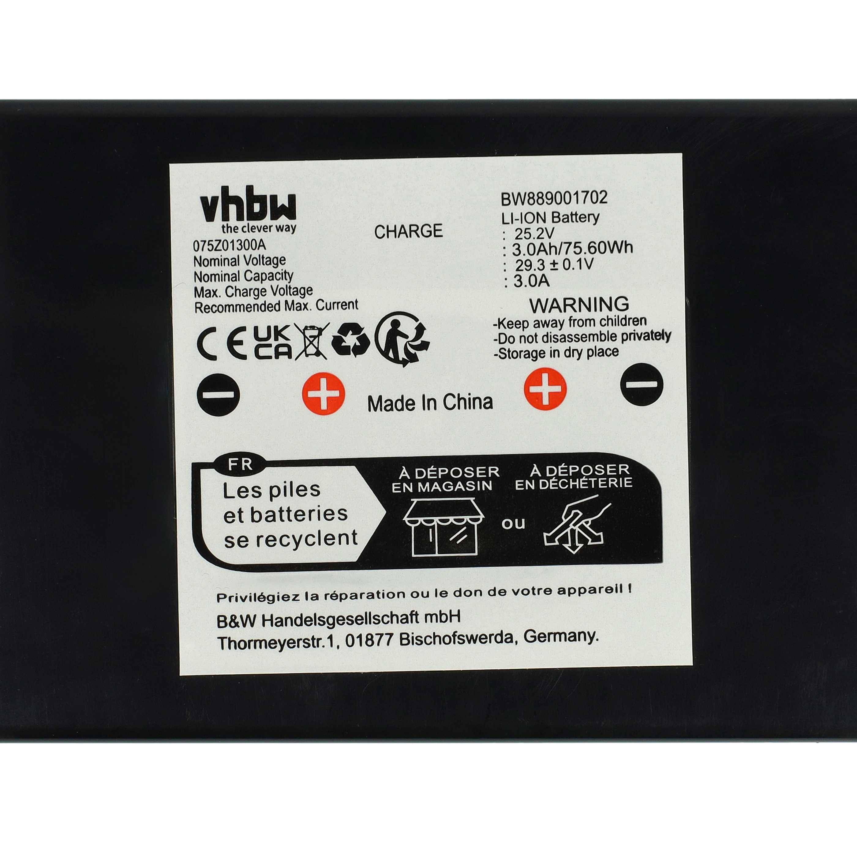 vhbw Akku kompatibel mit Wiper Chiiky XE, XH Rasenroboter (3000mAh 25,2V Li-Ion)