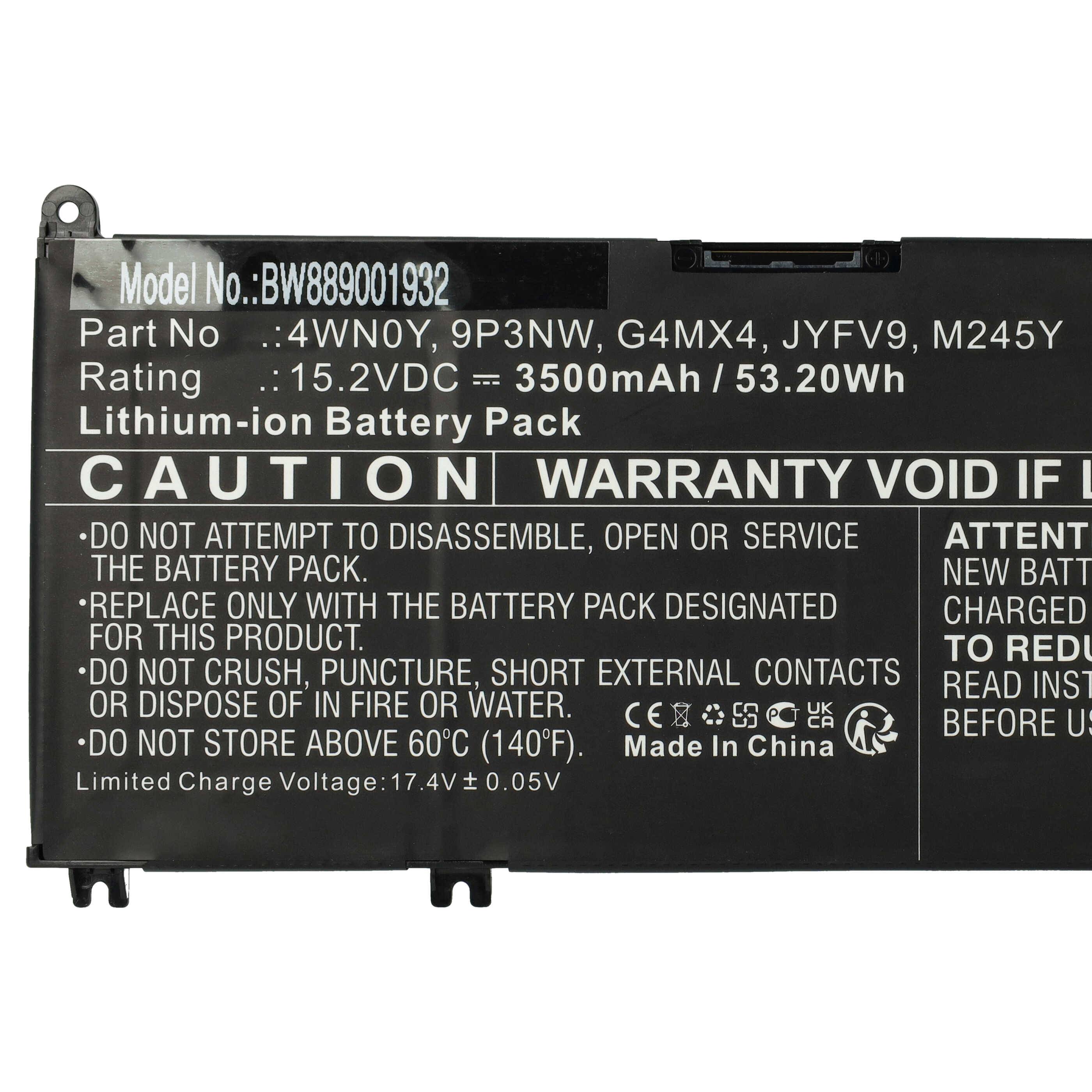 vhbw Akku kompatibel mit Dell Inspiron 13 7779, 7353, 7778, 7577 Notebook (3500 mAh, 15,2 V, Li-Ion)