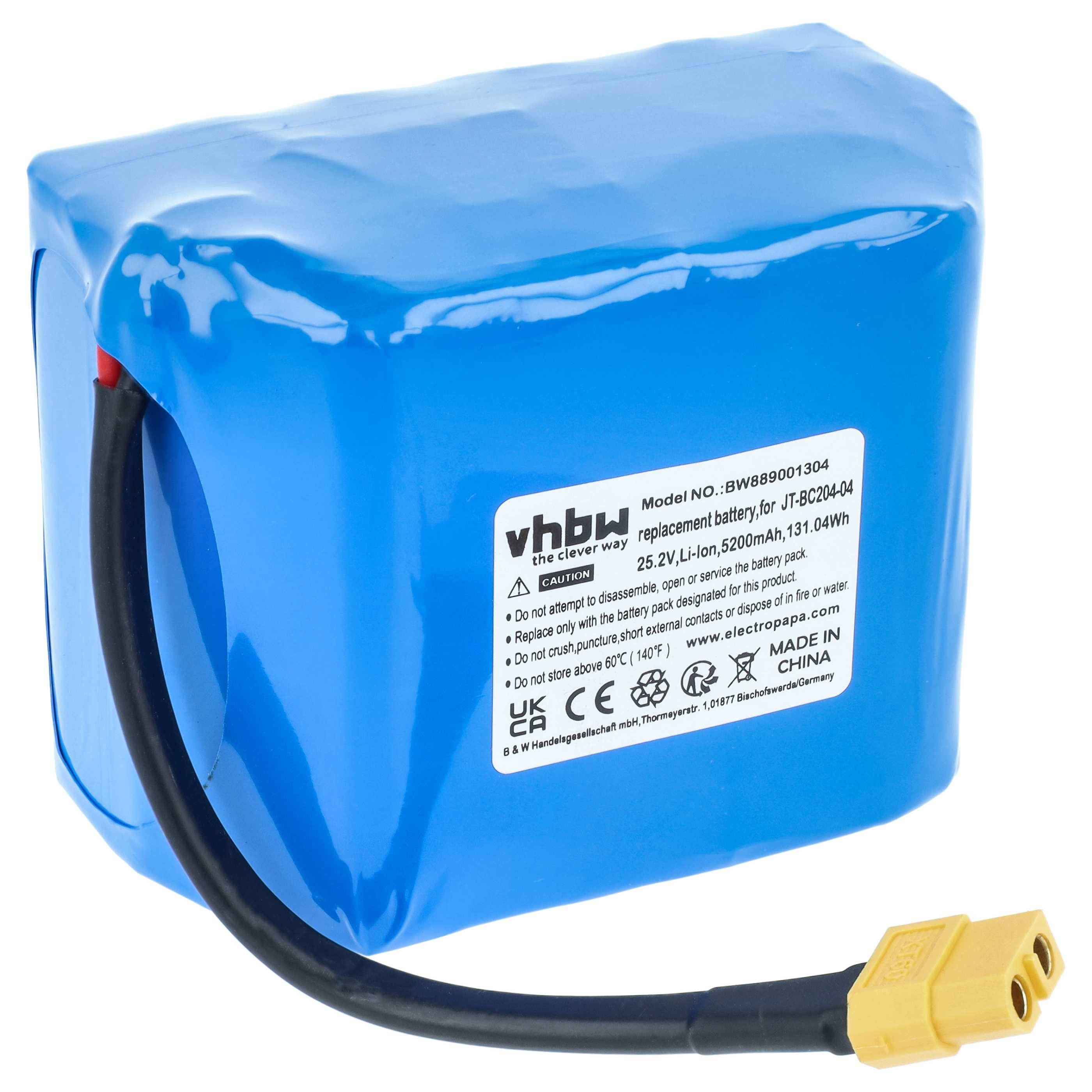 Blauer wiederaufladbarer Batterieblock mit angebrachtem Kabel und gelbem Stecker, mit vhbw-Beschriftung, zur Verwendung als Ersatz.