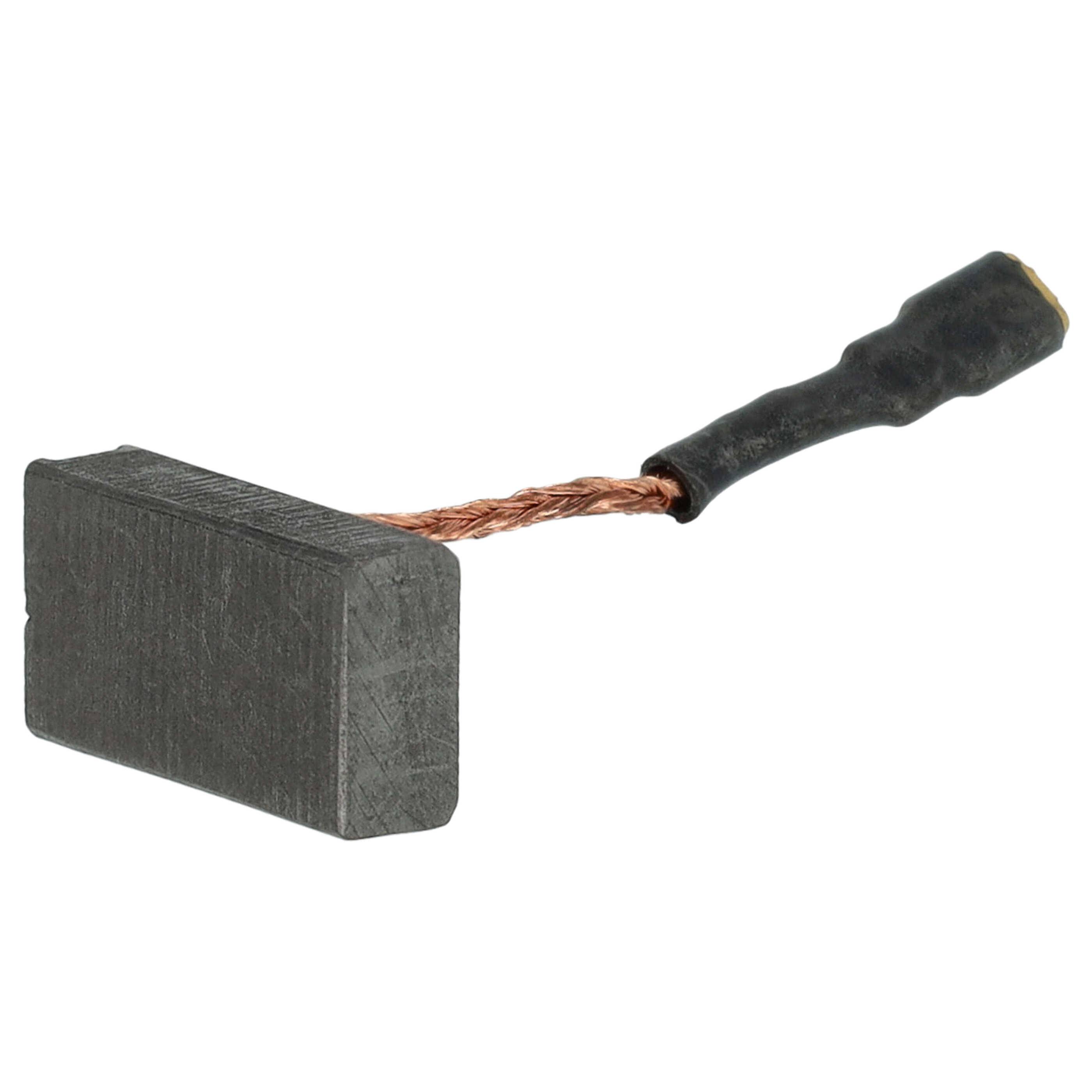 Ein kleiner, rechteckiger Kohlemotorbürste mit angebrachtem Kupferdraht, verwendet zur Stromleitung in Motoren oder Generatoren.