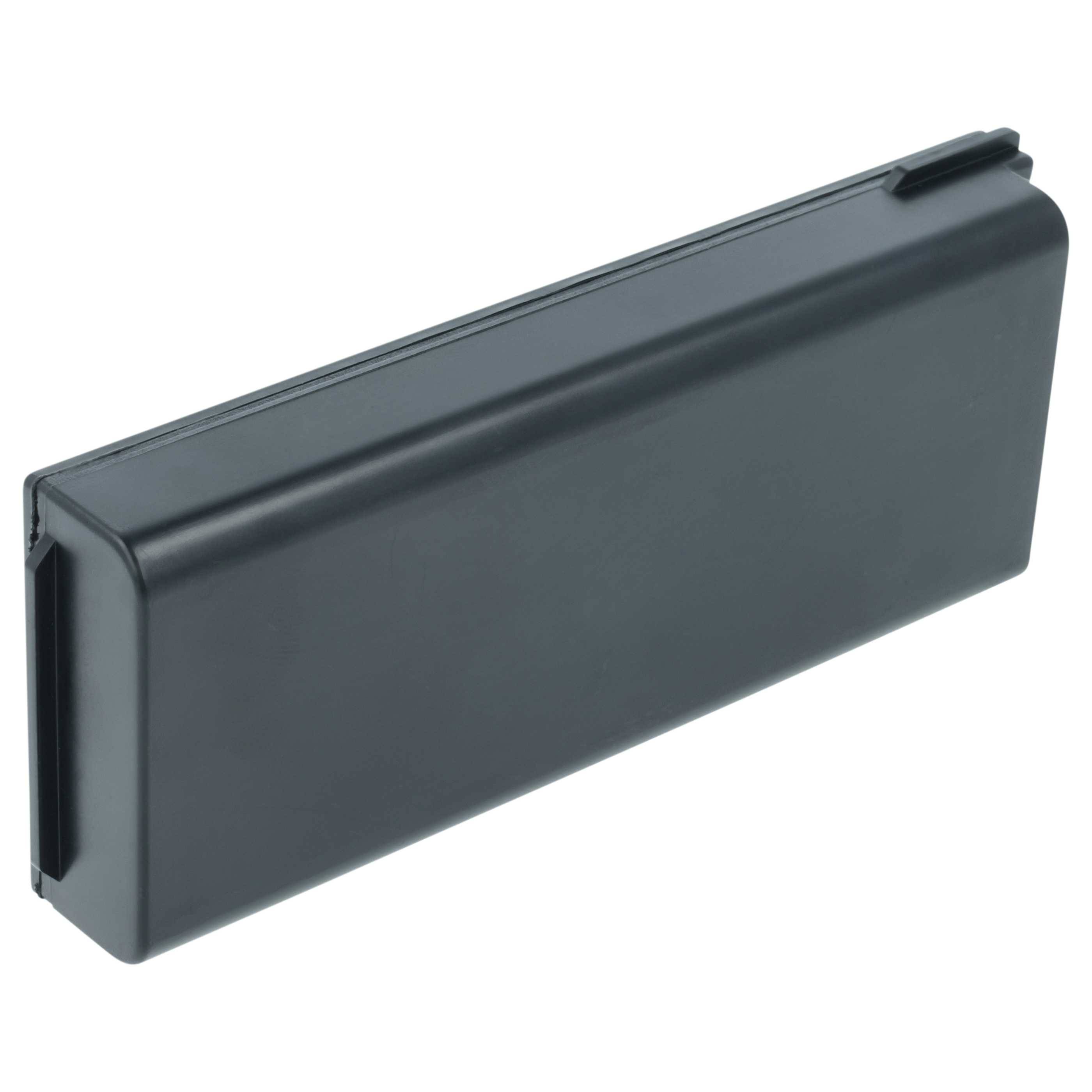 Eine rechteckige, schwarze wiederaufladbare Laptop-Batterie ohne sichtbare Markenzeichen oder Etiketten, die eine glatte Oberfläche und ein kompaktes Design aufweist.
