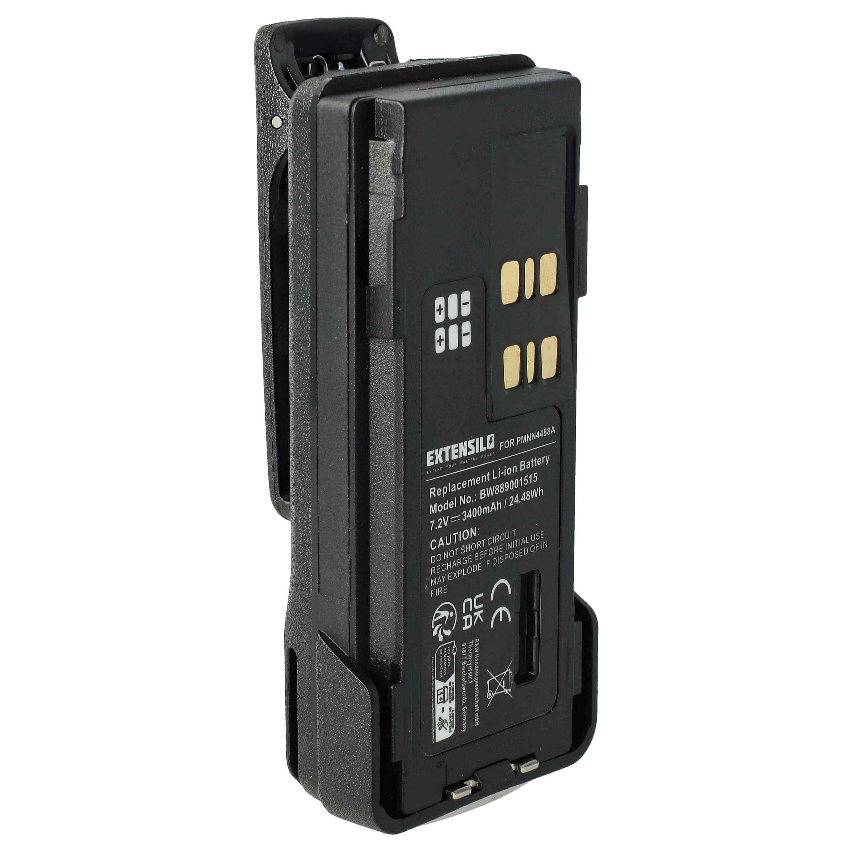 EXTENSILO Akku Ersatz für Motorola PMNN4488a, PMNN4491AR für Funkgerät, Walkie Talkie (3400 mAh, 7,2 V, Li-Ion) + Gürtelclip