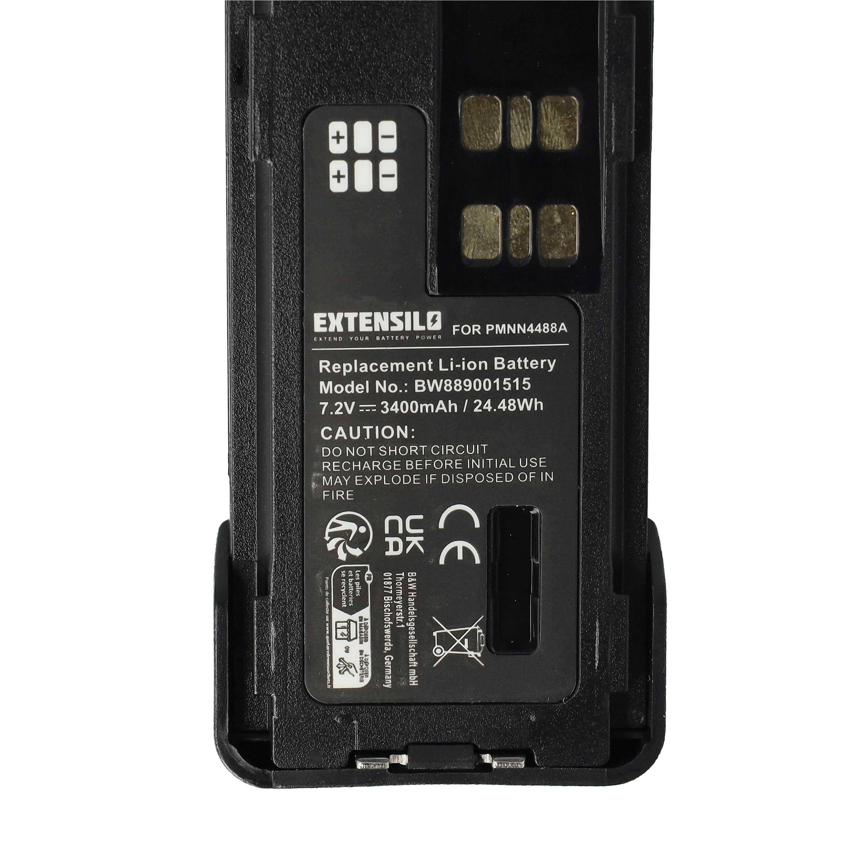 EXTENSILO Akku kompatibel mit Motorola XiR P8668 Funkgerät, Walkie Talkie (3400 mAh, 7,2 V, Li-Ion) + Gürtelclip