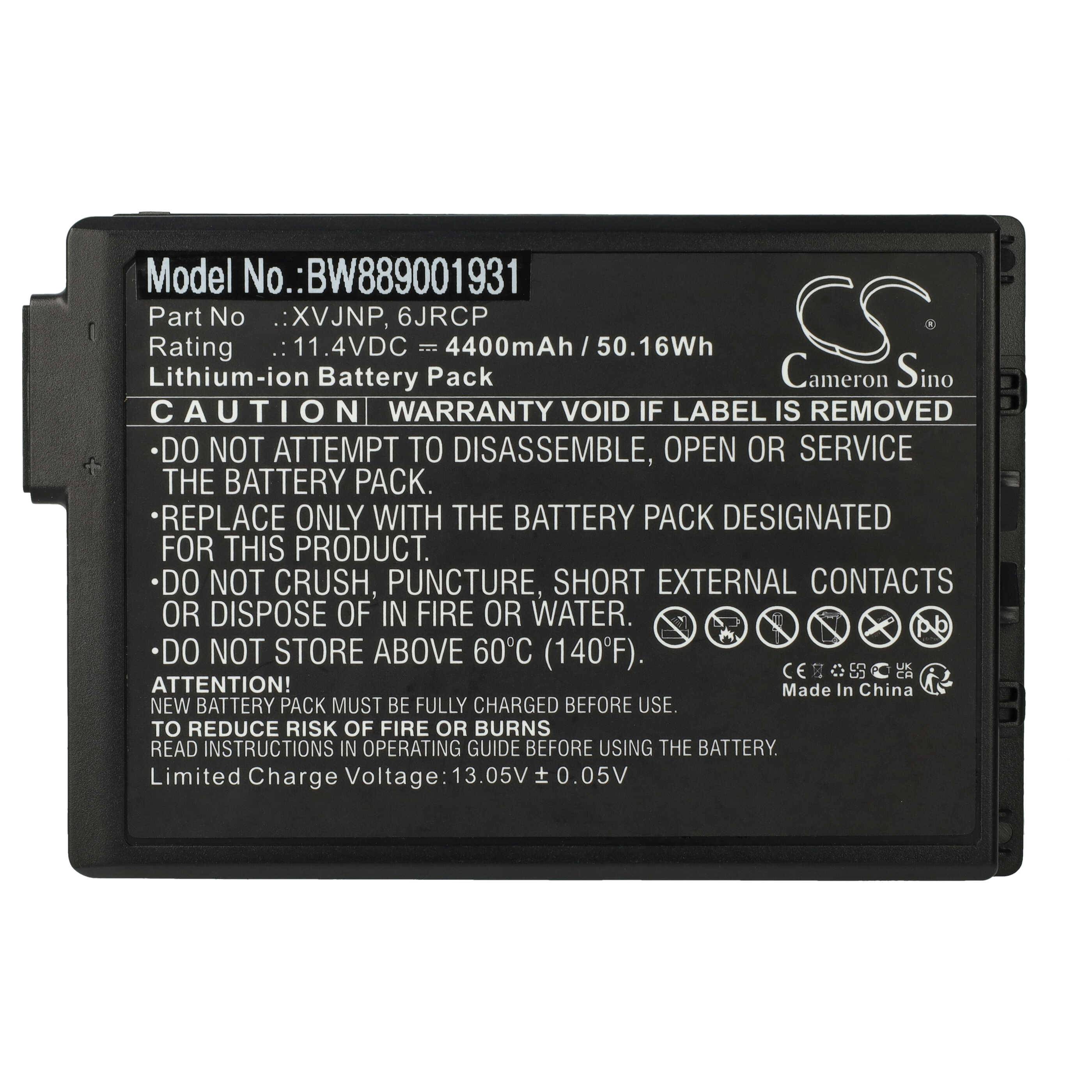 Batterieetikett mit Spezifikationen: Modellnummer BW889001931, 11,4V, 4400mAh, 50,16Wh. Warnung: Garantie erlischt, wenn das Etikett entfernt wird. Sicherheitsanweisungen enthalten.