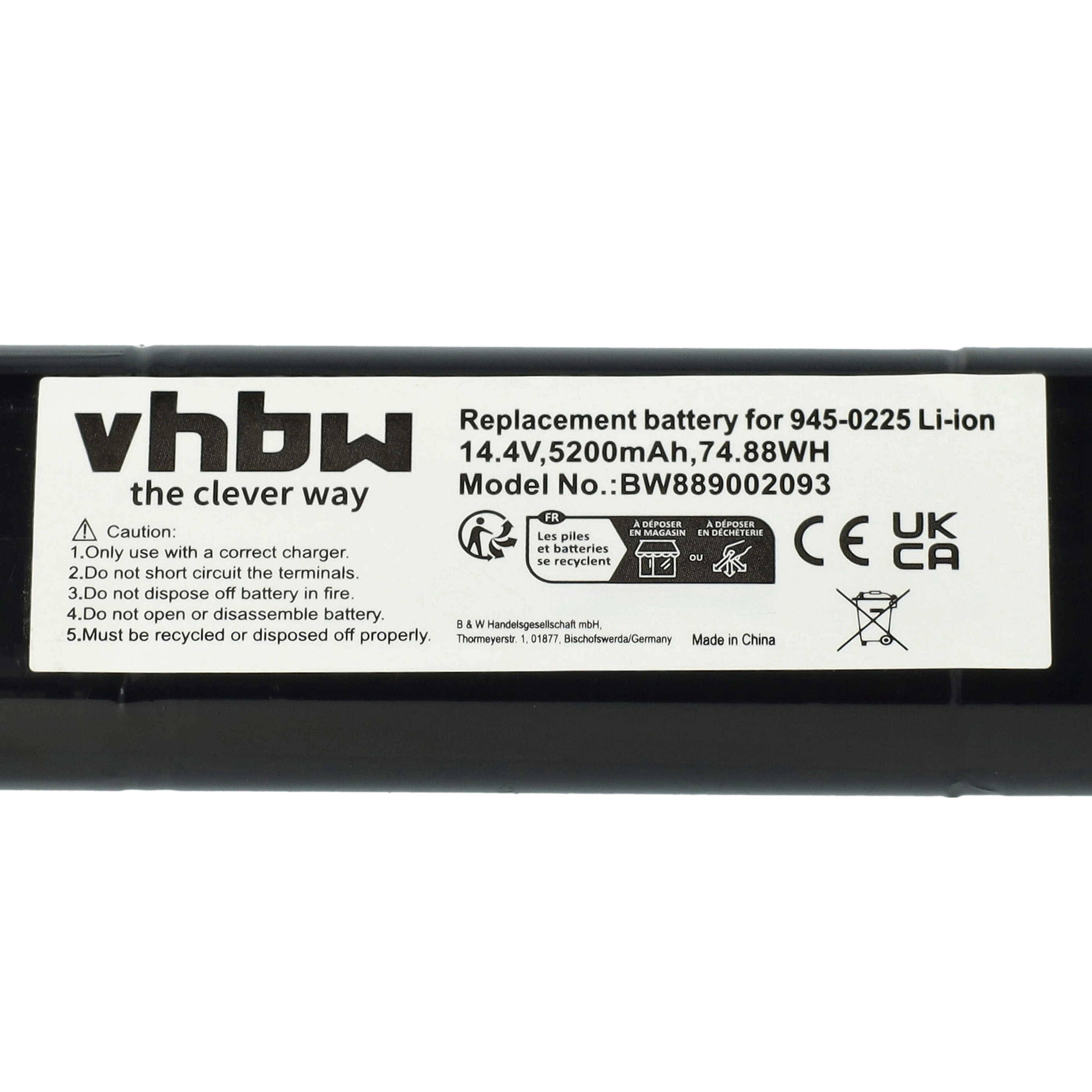 vhbw 1x Akku kompatibel mit Neato Botvac D9 D903 945-0378, D8 945-0372 Saugroboter (5200 mAh, 14,4 V, Li-Ion)