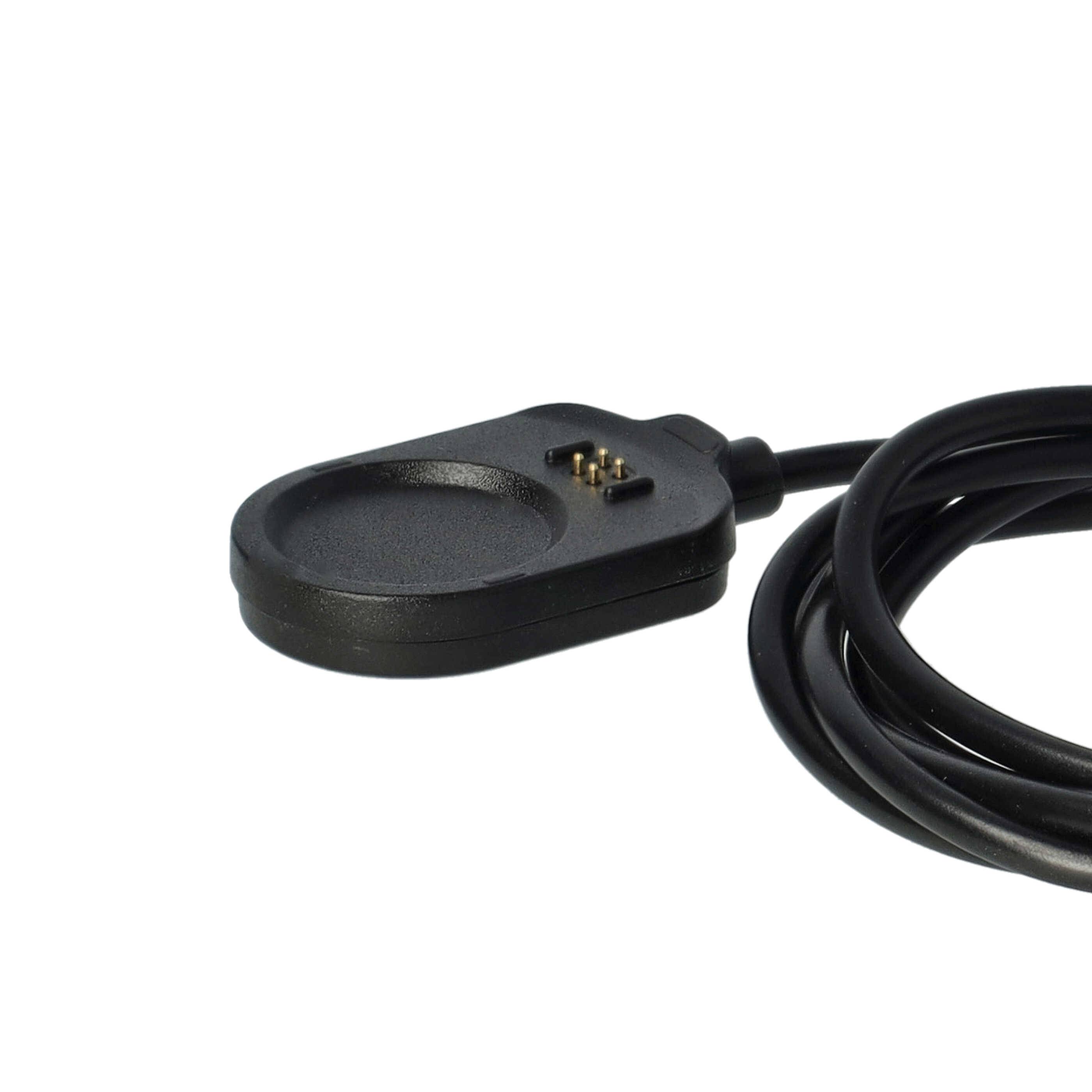 Ein rundes schwarzes Ladegerät mit USB-Kabel, entwickelt zum Aufladen eines kompatiblen Geräts.