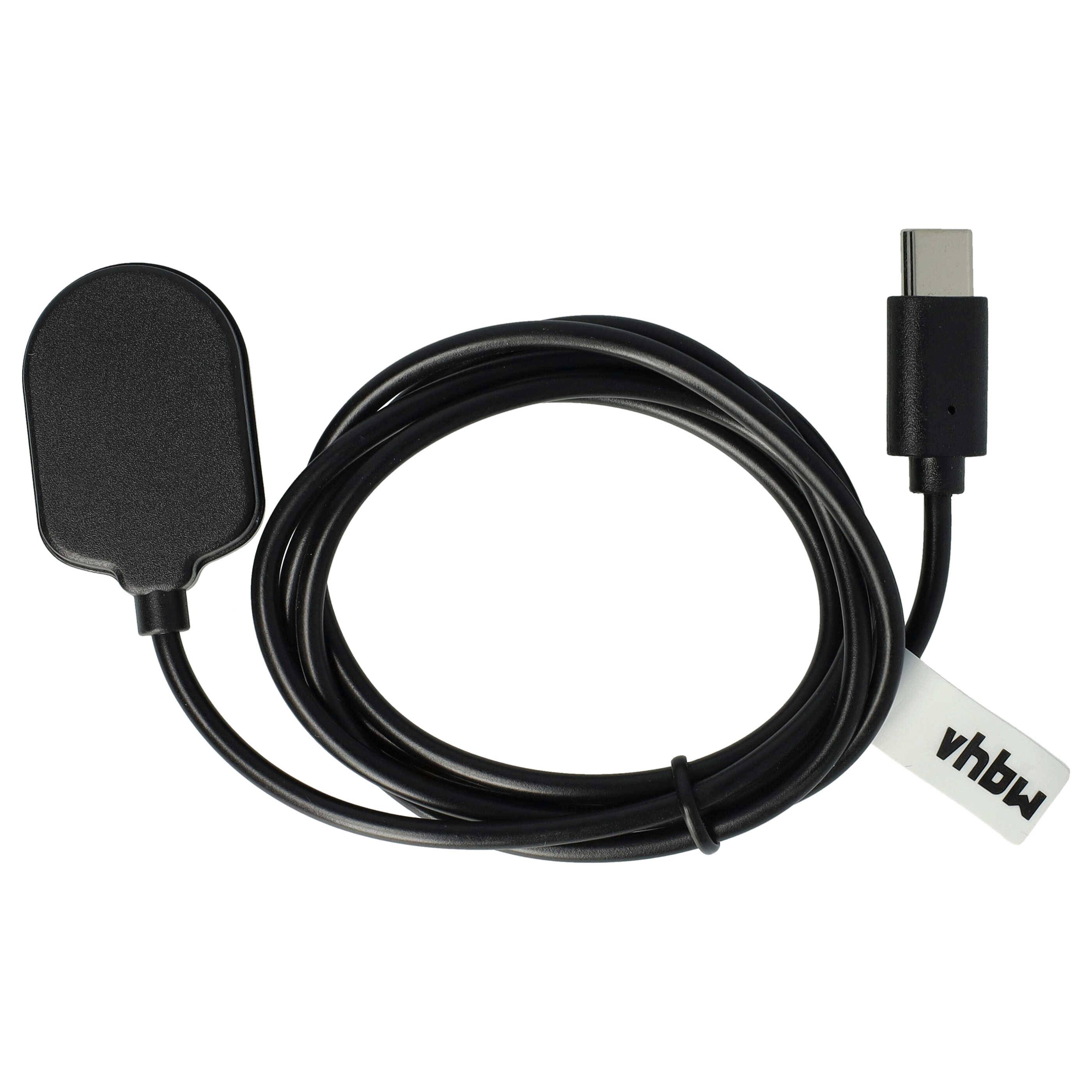 Ein schwarzes USB-C-Ladekabel mit einer ovalen Ladepad, gekennzeichnet mit „vhbw