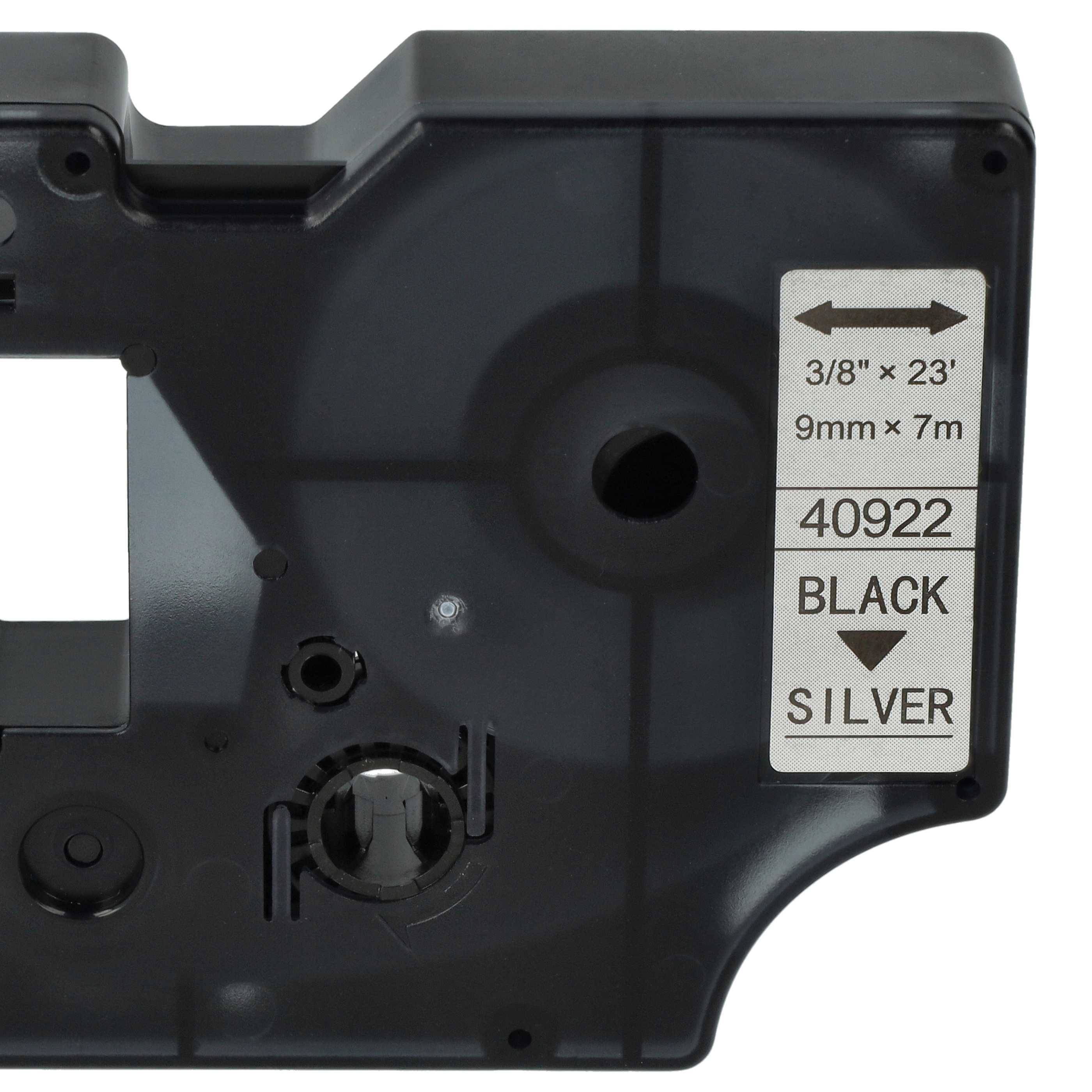vhbw Schriftband-Kassette kompatibel mit Dymo LabelWriter Duo 400, Duo, Duo 450 Etiketten-Drucker 7m x 9mm Schwarz auf Silber