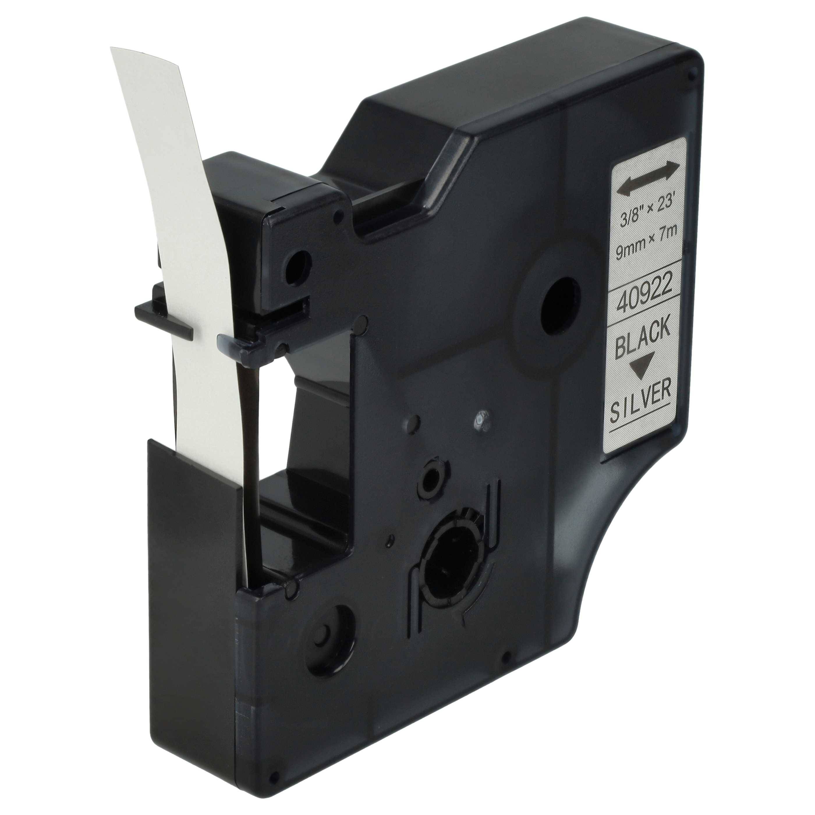 vhbw Schriftband-Kassette kompatibel mit Dymo LabelManager 420P, 400, 450, 300, 350, 280, 360D, 350D Etiketten-Drucker 7m x 9mm Schwarz auf Silber