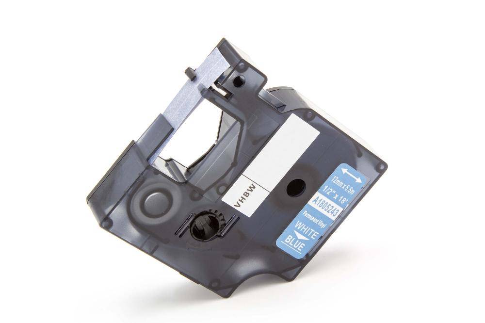 vhbw Schriftband-Kassette Ersatz für Dymo 1805243 | für Etiketten-Drucker 5,5m x 12mm Weiß auf Blau, Vinyl