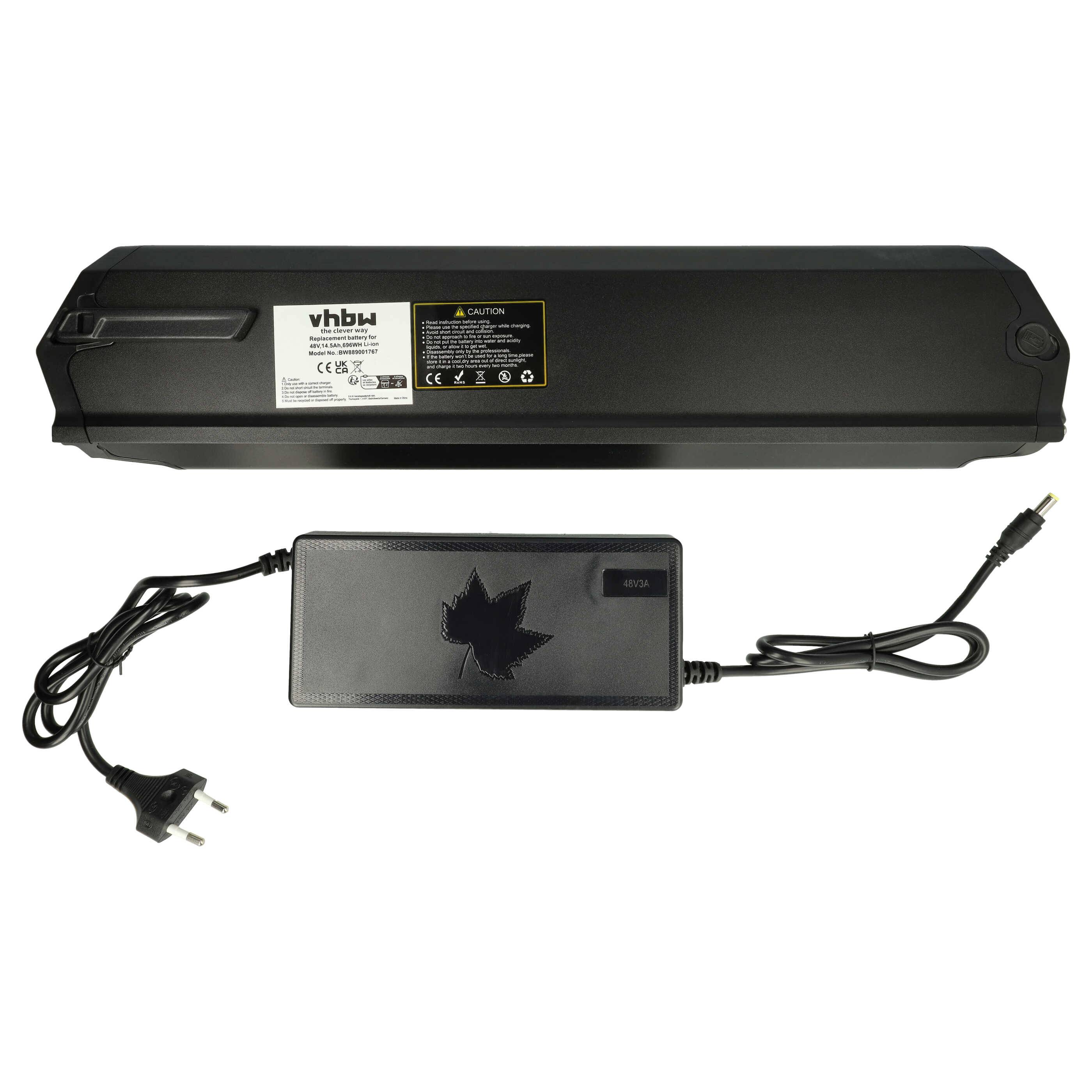 vhbw Akku kompatibel mit Proxy Cycle Hydro, Fleuron / Fleuron 2.0, Boomer E-Bike Elektrofahrrad (14,5 Ah, 48 V, Li-Ion) + Ladegerät -