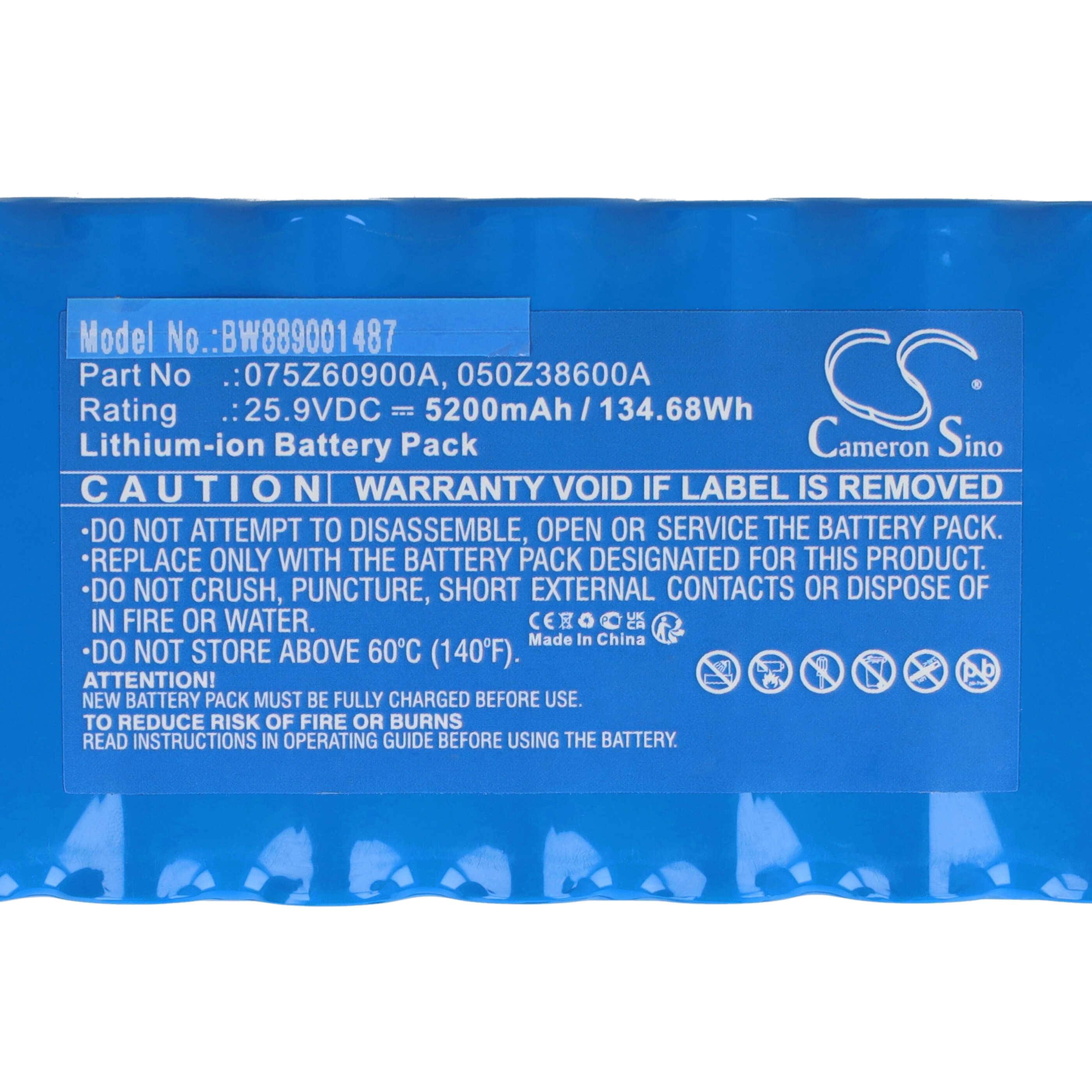 vhbw Akku Ersatz für Wiper 075Z60900A, 050Z38600A für Rasenmäher (5200mAh, 25,9V, Li-Ion)