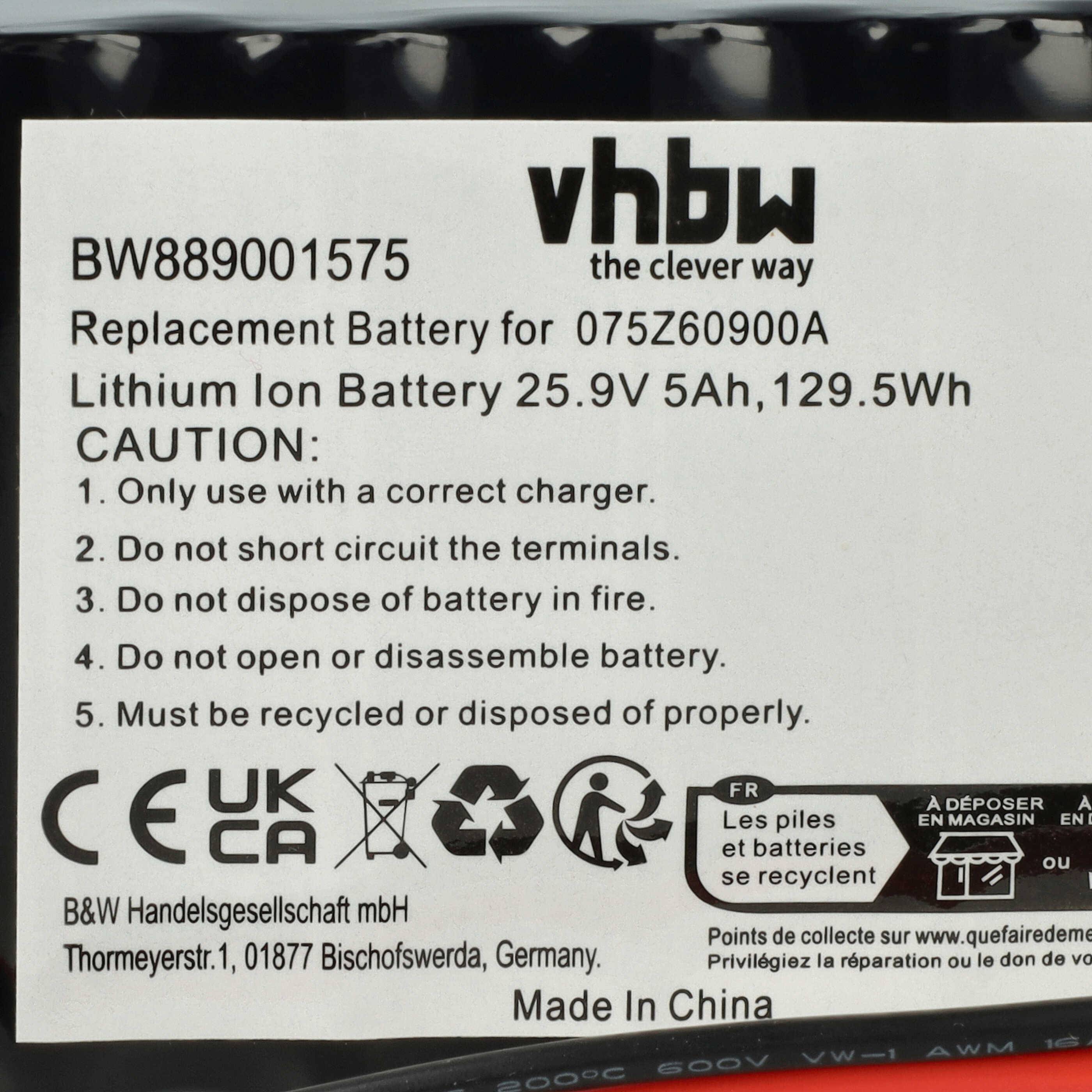 vhbw Akku Ersatz für Wiper 050Z38600A, 075Z60900A für Rasenmäher (5000mAh, 25,9V, Li-Ion)