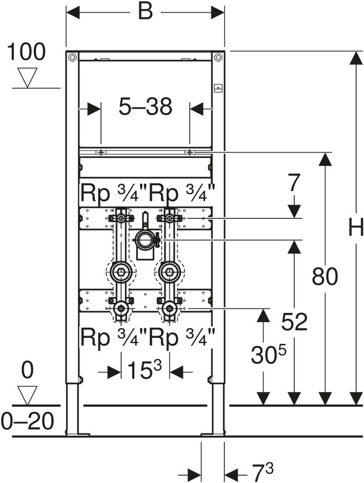 Geberit Duofix Waschtisch-Element 1120 mm für Standarmatur mit 2 Wasserzählerstecken