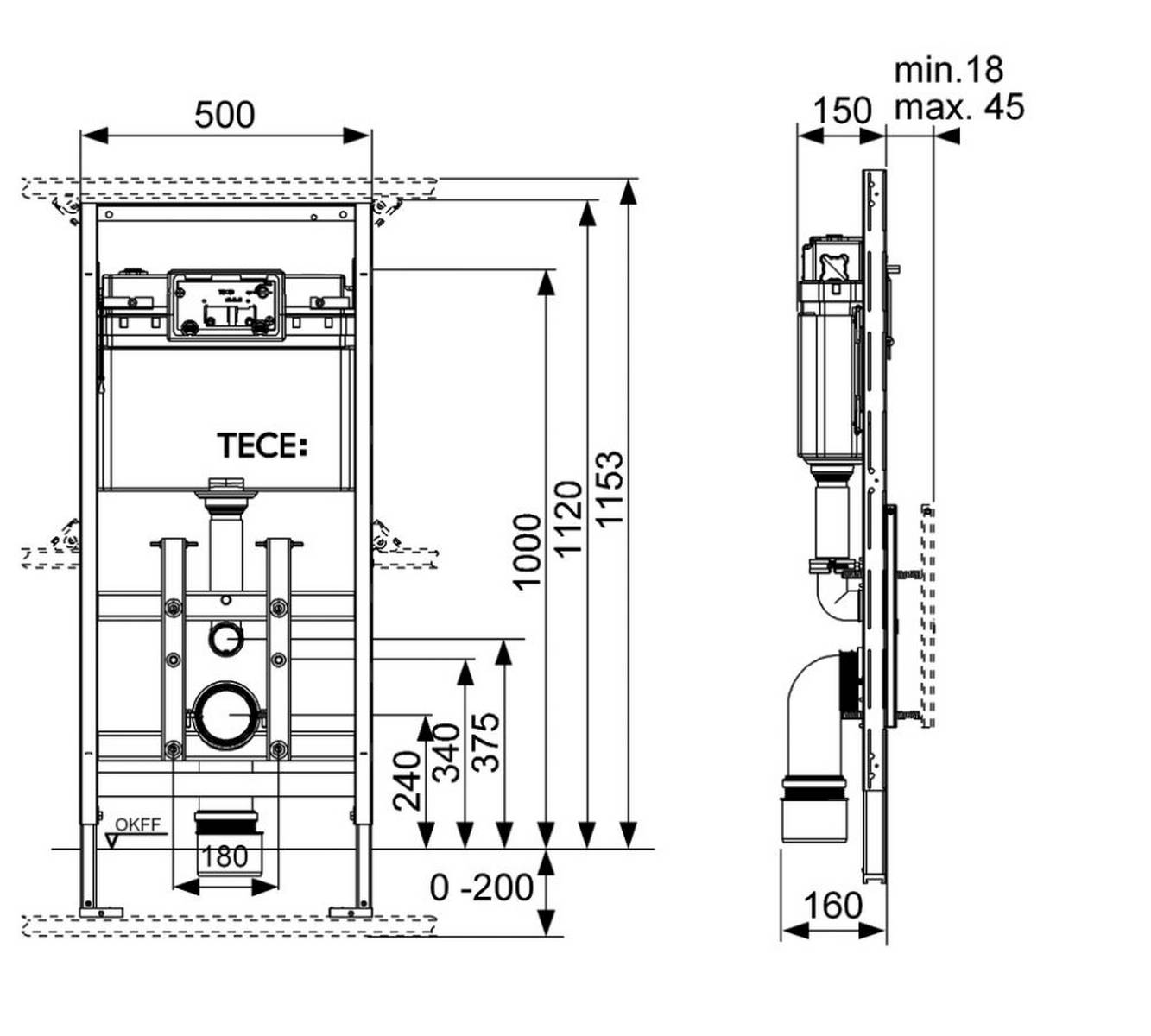 TECElux WC-Modul Bauhöhe 1120mm, Modul 100
