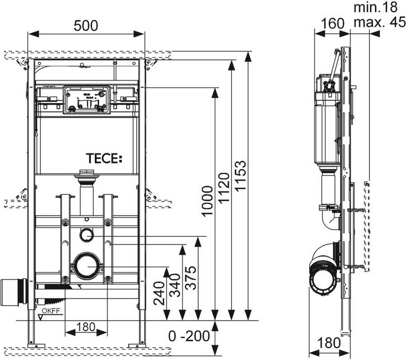 TECElux WC-Modul Bh 1120mm Modul 200 höhenverstellbar