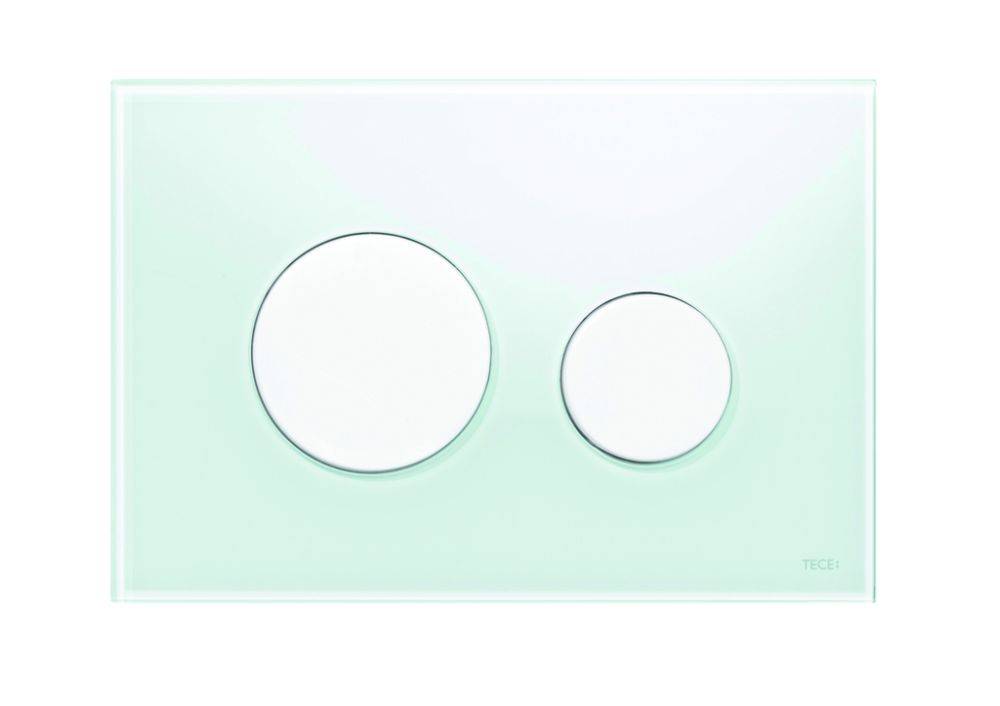 Plaque de commande TECEloop pour WC, technique à 2 débits, verre blanc, boutons blancs