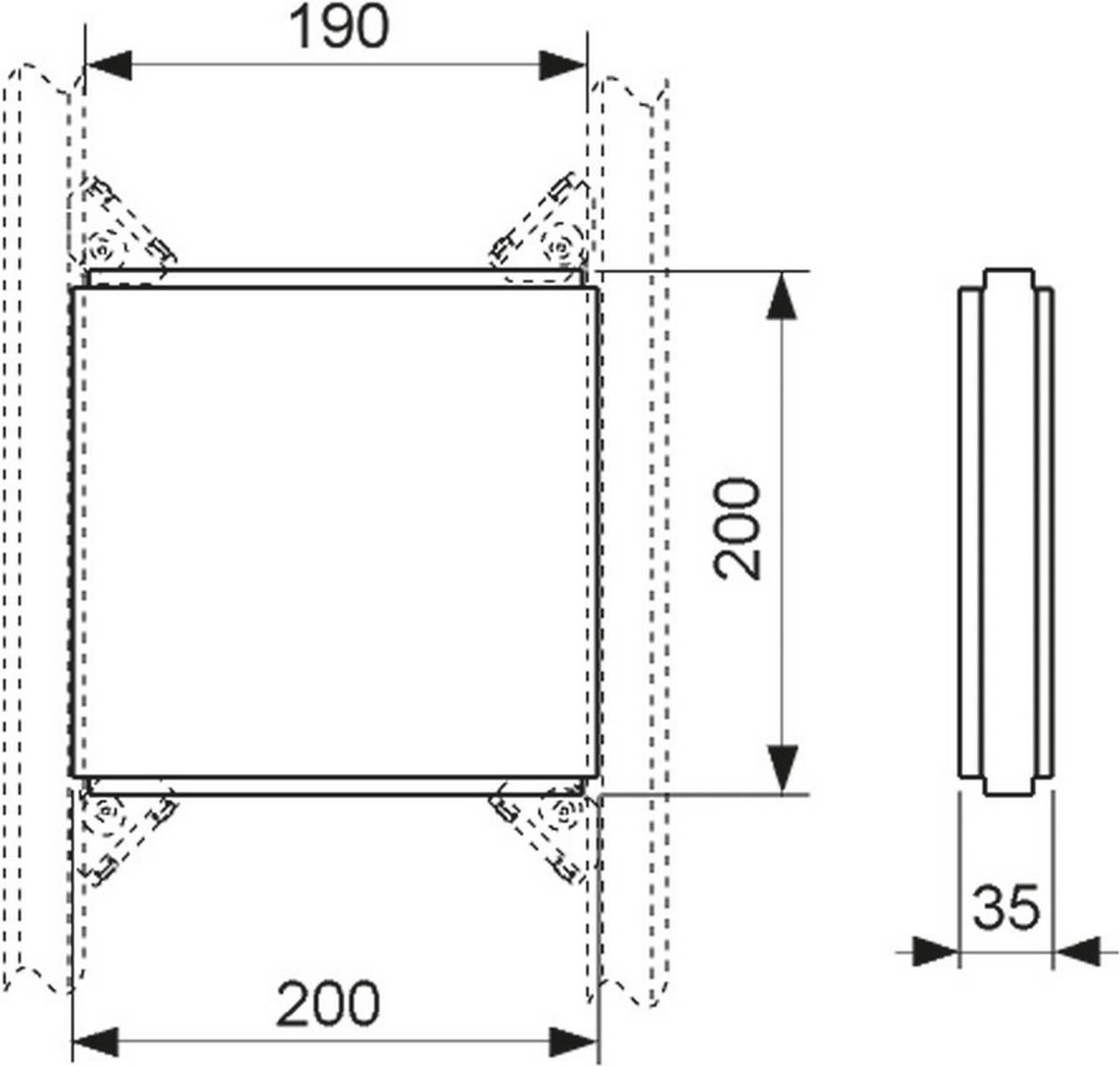 TECE profil Befestigungsplatte für Zusatzeinbauten, 200 x 200 mm