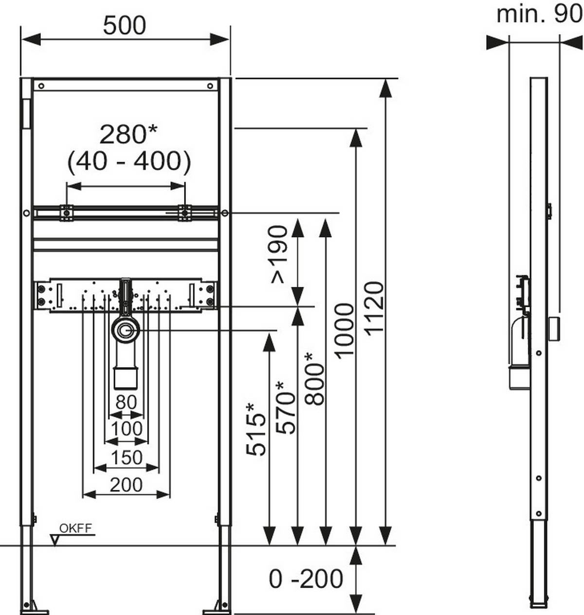 TECEbase Waschtisch-Set Breite 50cm Bauhöhe 1120mm inklusive Wandbefestigung