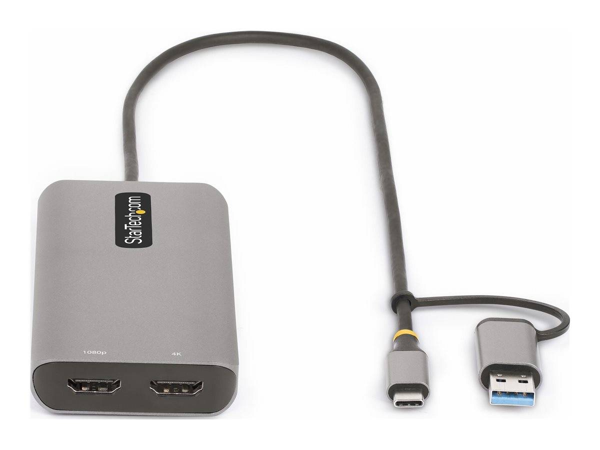 StarTech.com USB-C Multiport Adapter w/Attached USB-C to USB-A Dongle, Dual HDMI (4K30Hz/1080p60Hz)