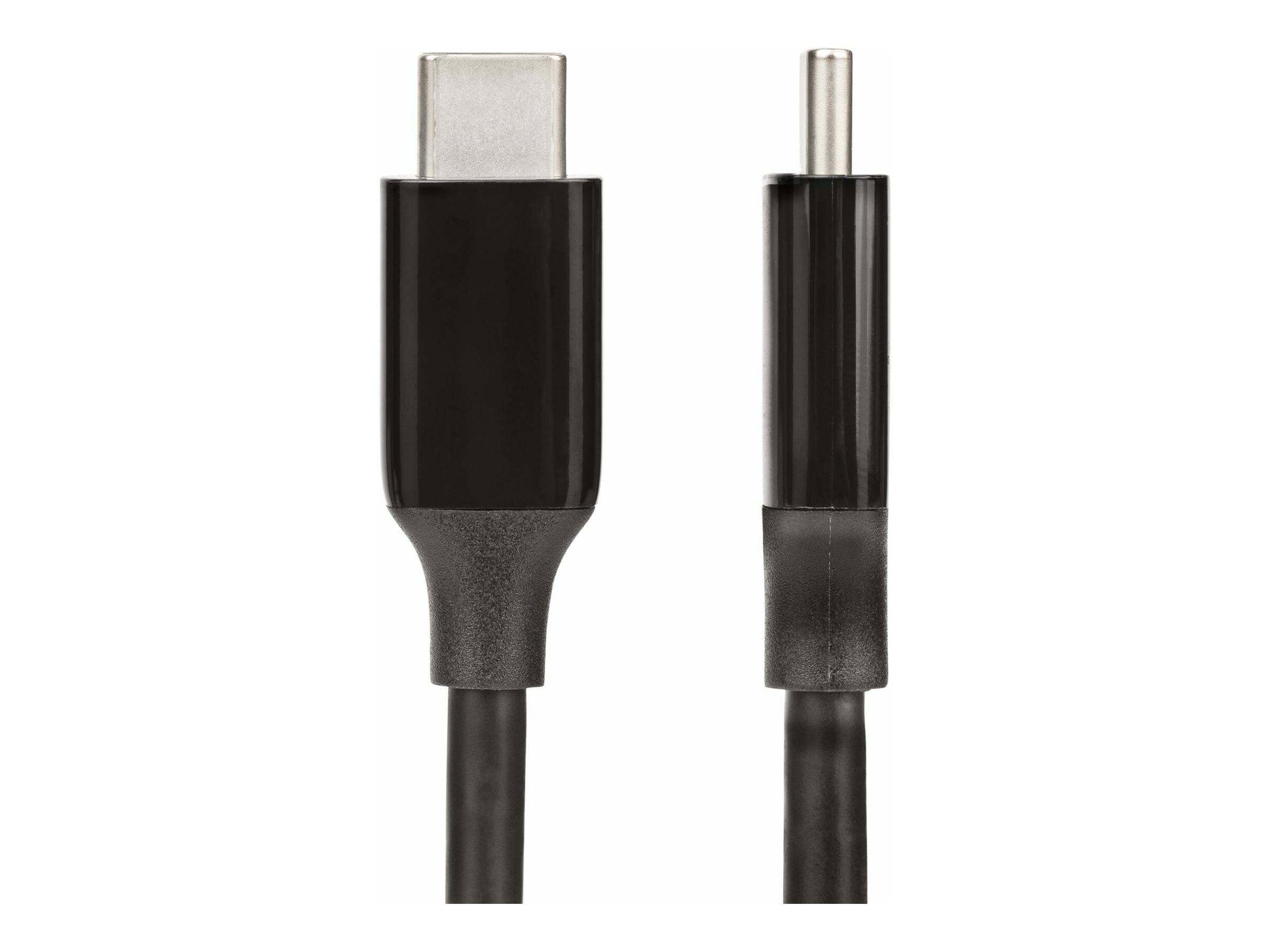 Zwei schwarze USB-Ladekabel nebeneinander, eines mit einem breiteren USB-C-Stecker und eines mit einem schlankeren Stecker.