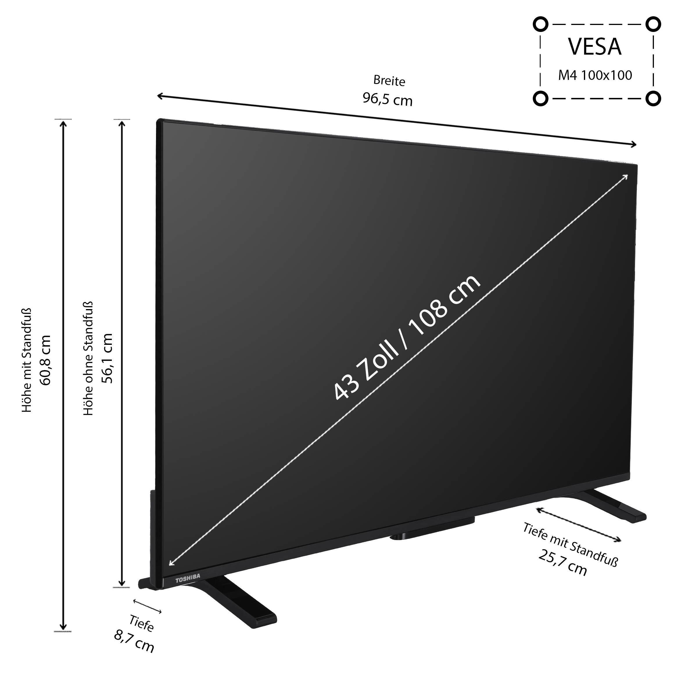 Toshiba Fernseher 43 Zoll Smart TV - VIDAA TV (4K UHD LED TV, HDR, Triple-Tuner) 43UV2363DG