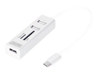 DIGITUS USB-C-Hub 3-Port 2.0->3xA2.0 1xReader in.Kabel weiß Multimedia-Technik HUBs