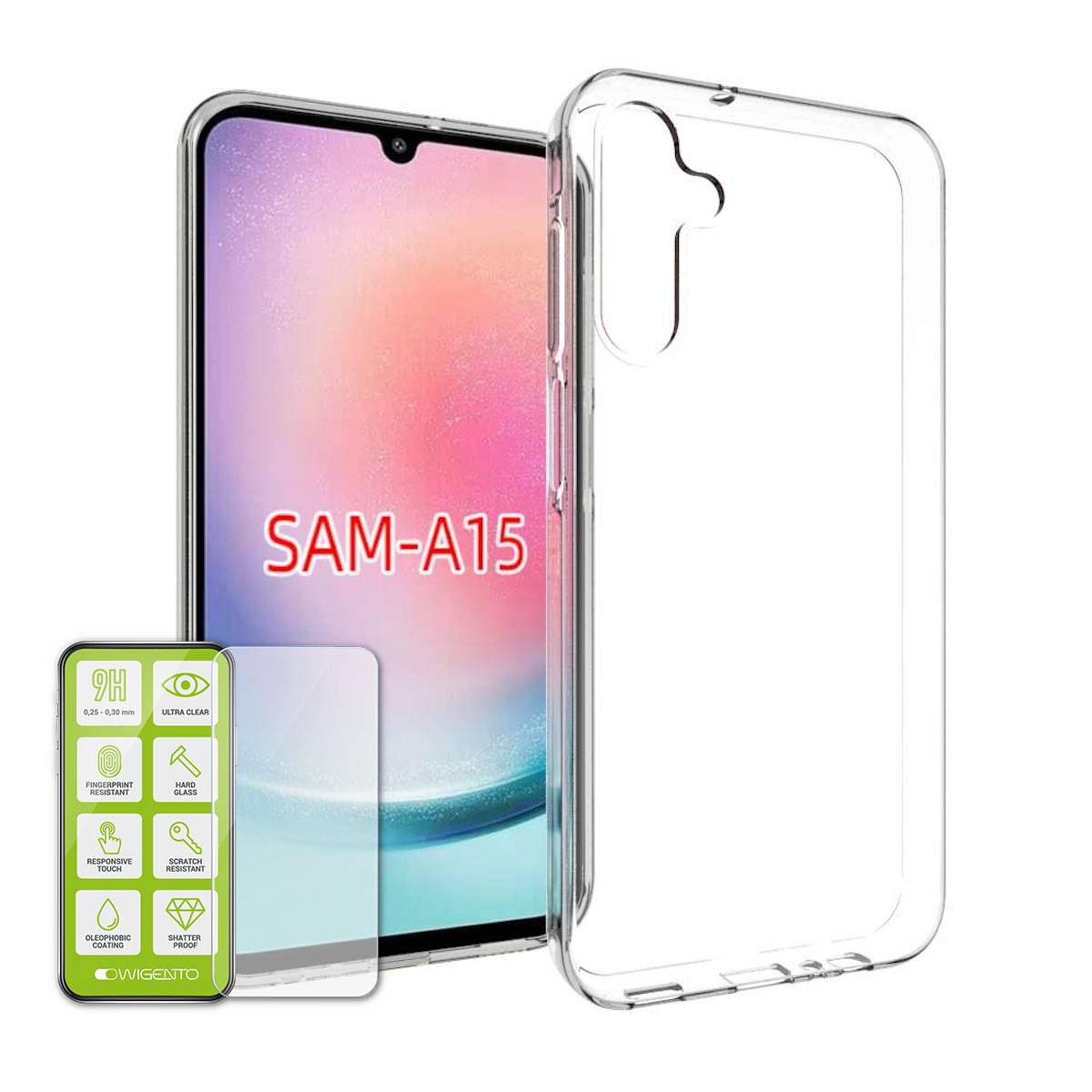 Für Samsung Galaxy A15 Silikoncase TPU Hülle Transparent + H9 HartGlas