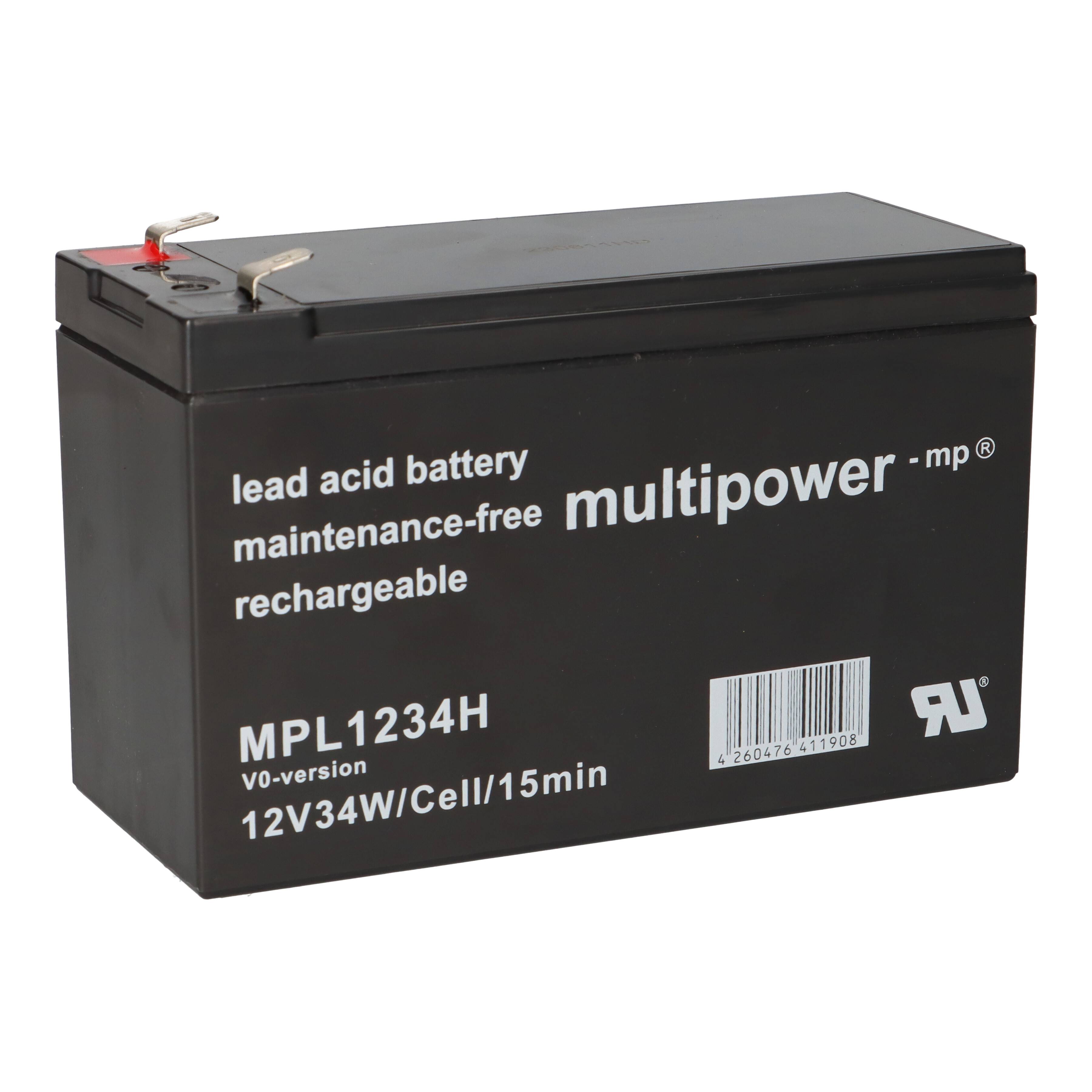 Multipower MPL1234H-V0 AGM Hochstrom-Longlife-Akku 12V 8,5Ah – F6,3 mm