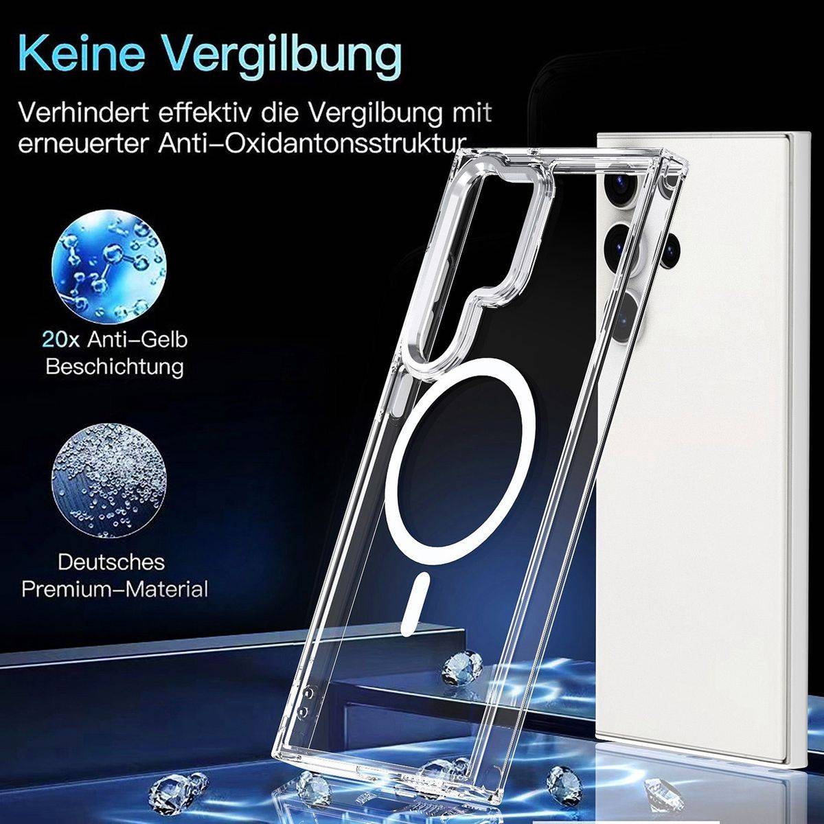 Für Samsung Galaxy S24 Ultra MagSafe Acryl TPU Silikon Hülle Schwarz