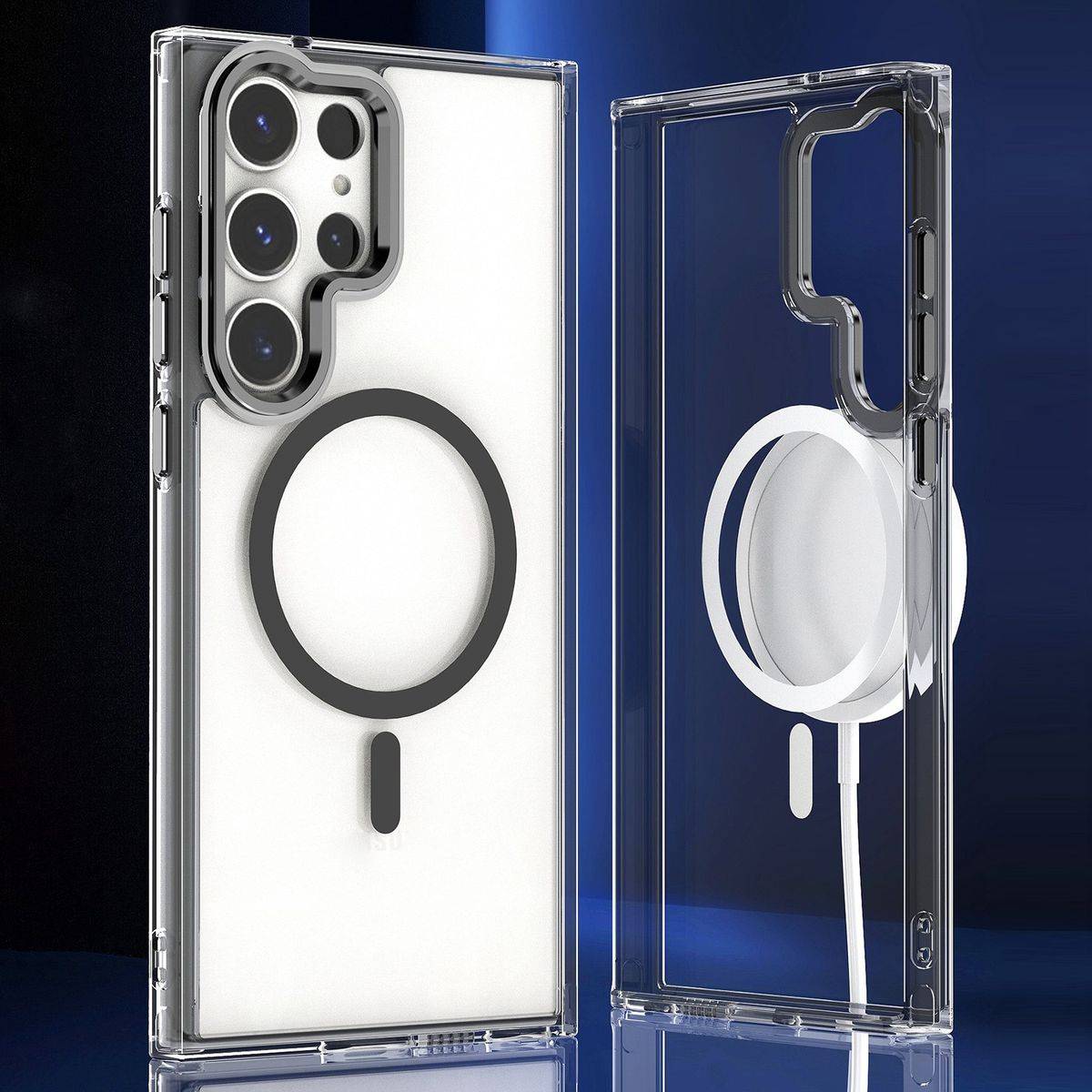 Für Samsung Galaxy S24 Ultra MagSafe Acryl TPU Silikon Hülle Schwarz