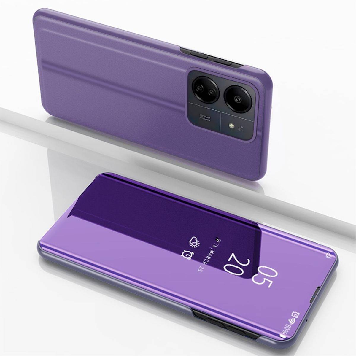 Für Xiaomi Redmi 13C View Spiegel Handy Smart Cover Wake UP Case Lila