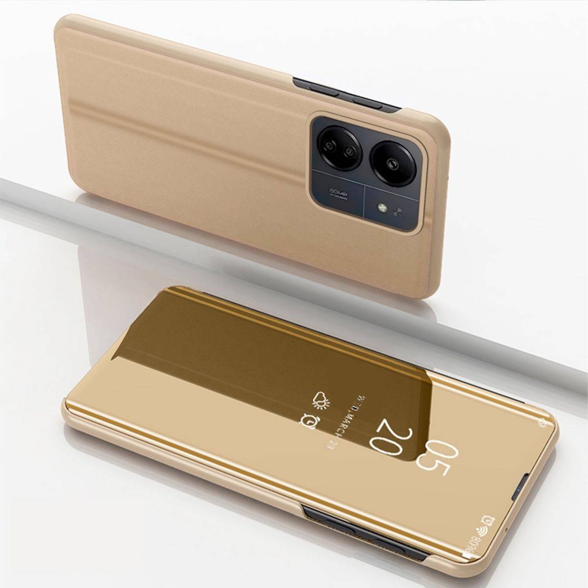 Für Xiaomi Redmi 13C View Spiegel Handy Smart Cover Wake UP Case Gold