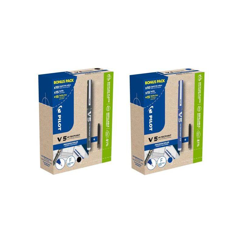 PILOT Tintenroller V5 HI-TECPOINT, schwarz, BONUSPACK