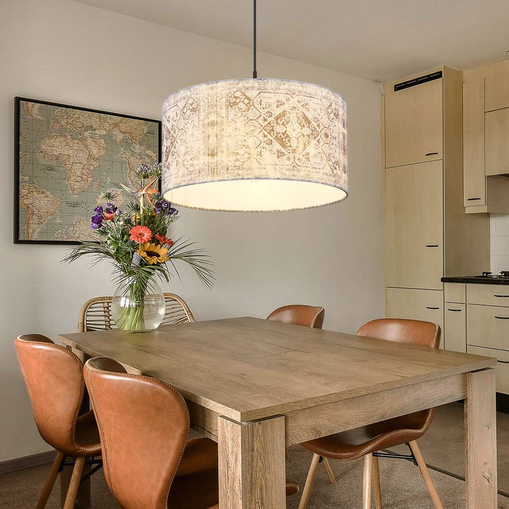 Hängelampe Hängeleuchte Pendellampe Schirmleuchte Esszimmerlampe Pendelleuchte, Textilschirm gemustert blau grau schwarz,Höhenverstellbar E27 Fassu