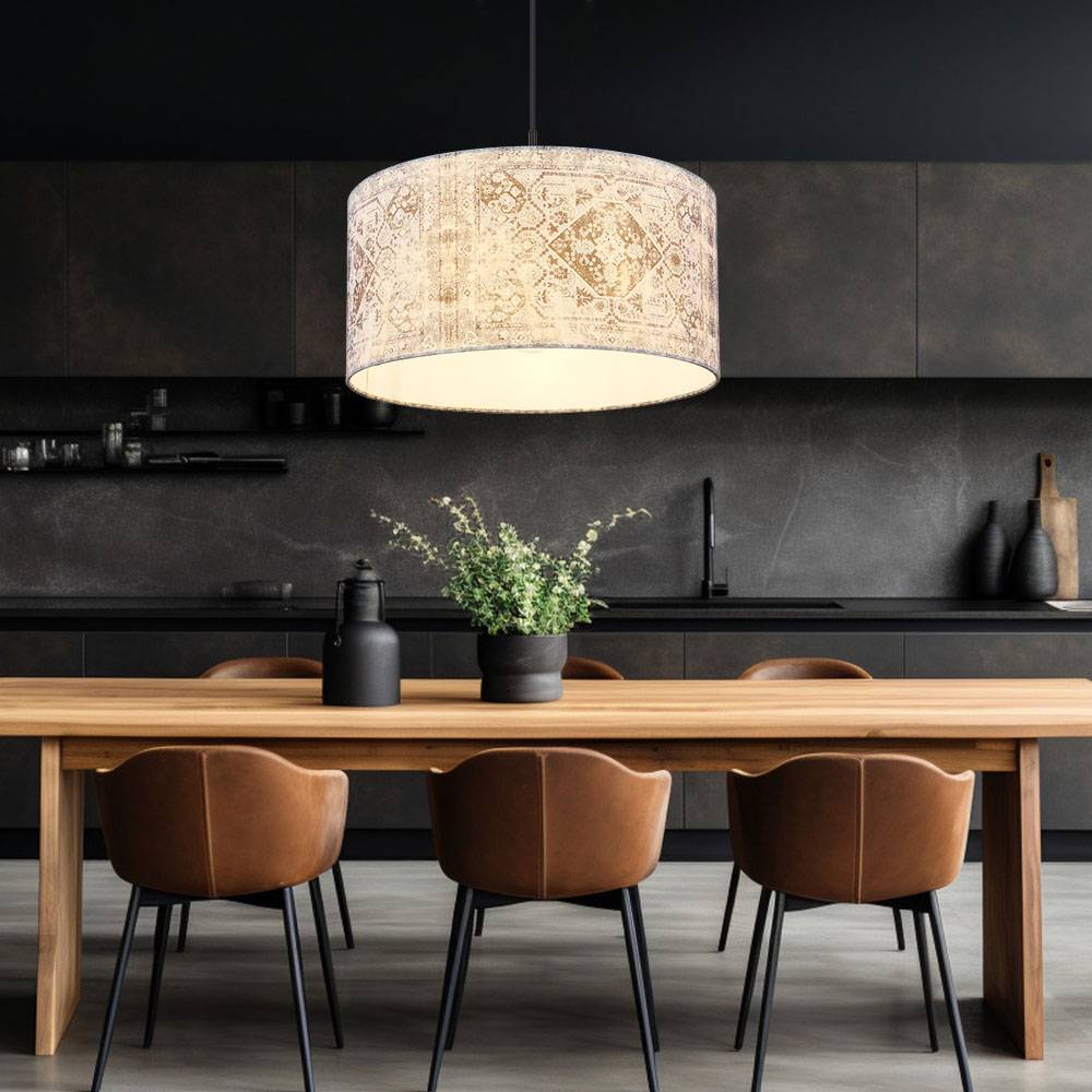 Hängelampe Hängeleuchte Pendellampe Schirmleuchte Esszimmerlampe Pendelleuchte, Textilschirm gemustert blau grau schwarz, Höhenverstellbar, DxH 40x