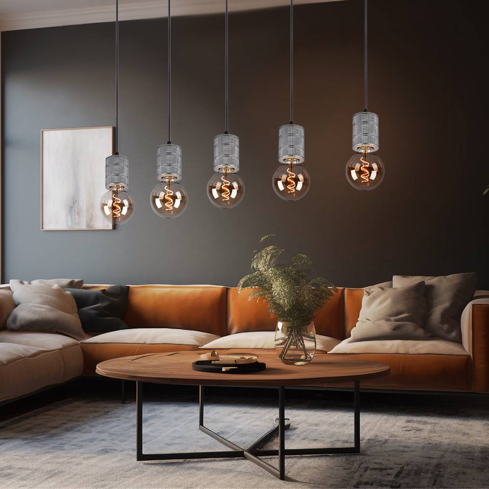 Esszimmerleuchte silber antik Pendelleuchte Höhenverstellbar Hängeleuchte 5 Flammig, Alu Metall, 5x E27, LxBxH 115x10x120 cm