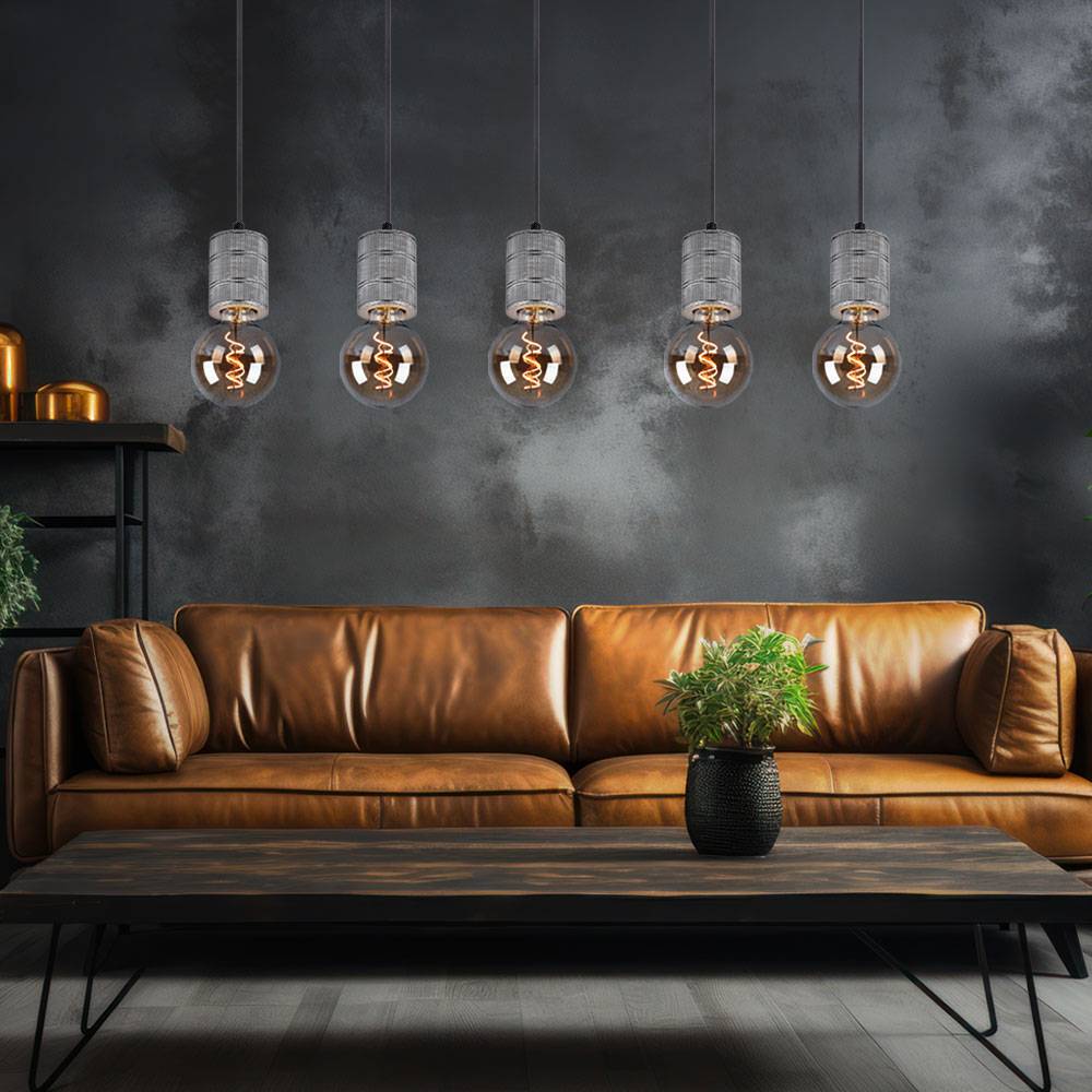 Esszimmerleuchte silber antik Pendelleuchte Höhenverstellbar Hängeleuchte 5 Flammig, Alu Metall, 5x E27, LxBxH 115x10x120 cm