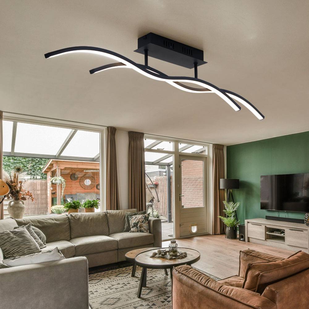 Deckenleuchte Designlampe Wohnzimmer LED Deckenlampe Schlafzimmer, schwarz graphit, 20W 1130lm warmweiß, LxH 88 x 15,5 cm