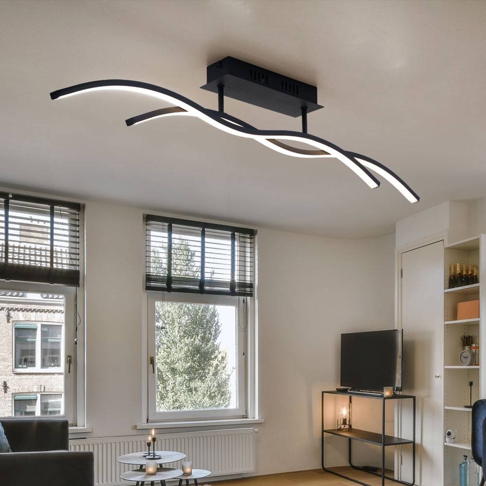 Deckenleuchte Designlampe Wohnzimmer LED Deckenlampe Schlafzimmer, schwarz graphit, 20W 1130lm warmweiß, LxH 88 x 15,5 cm