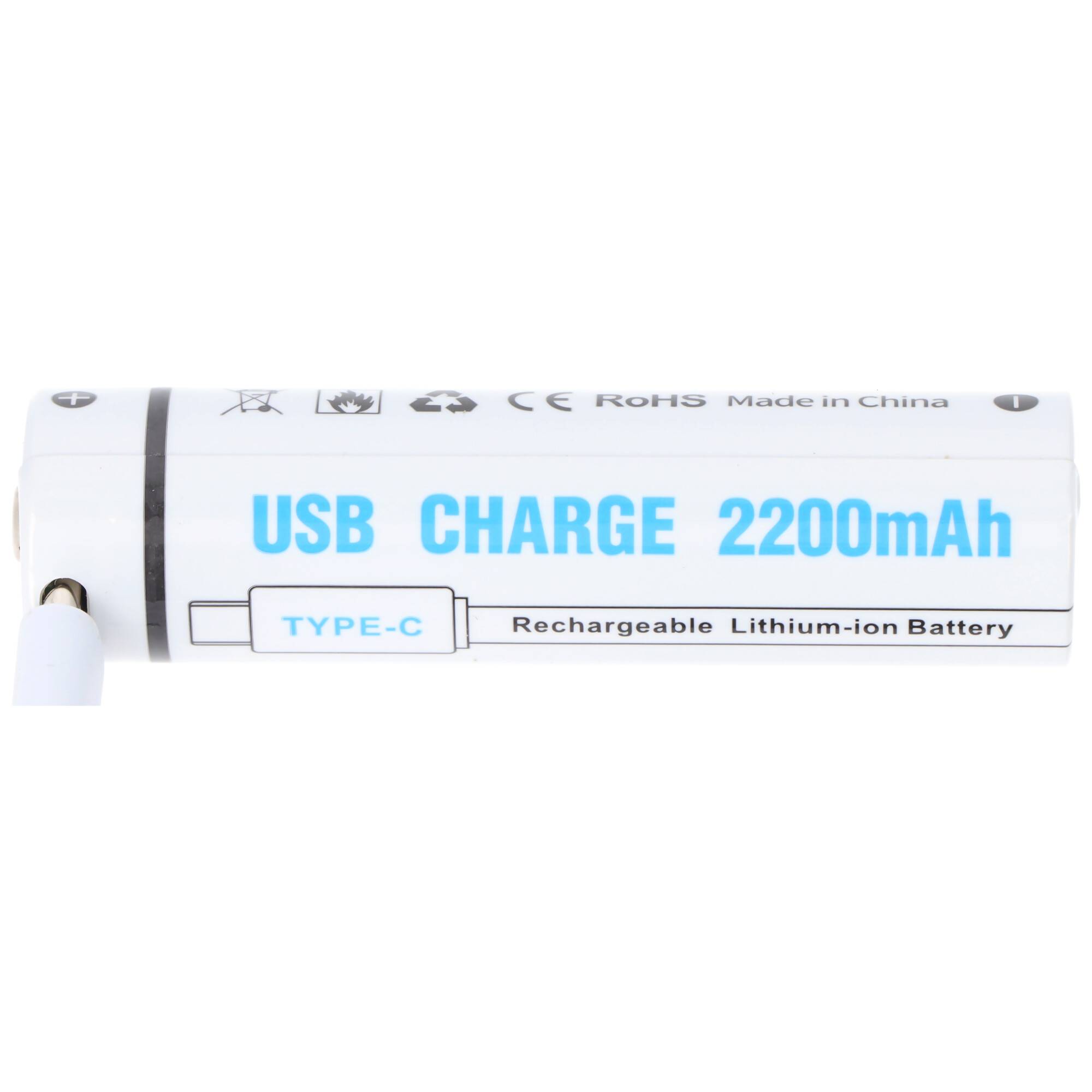 Rundzelle 18650, Li-ion, 3,7V, 2200mAh, 8,1Wh, mit USB-C Charging Port, 69,9mm x 18,3mm