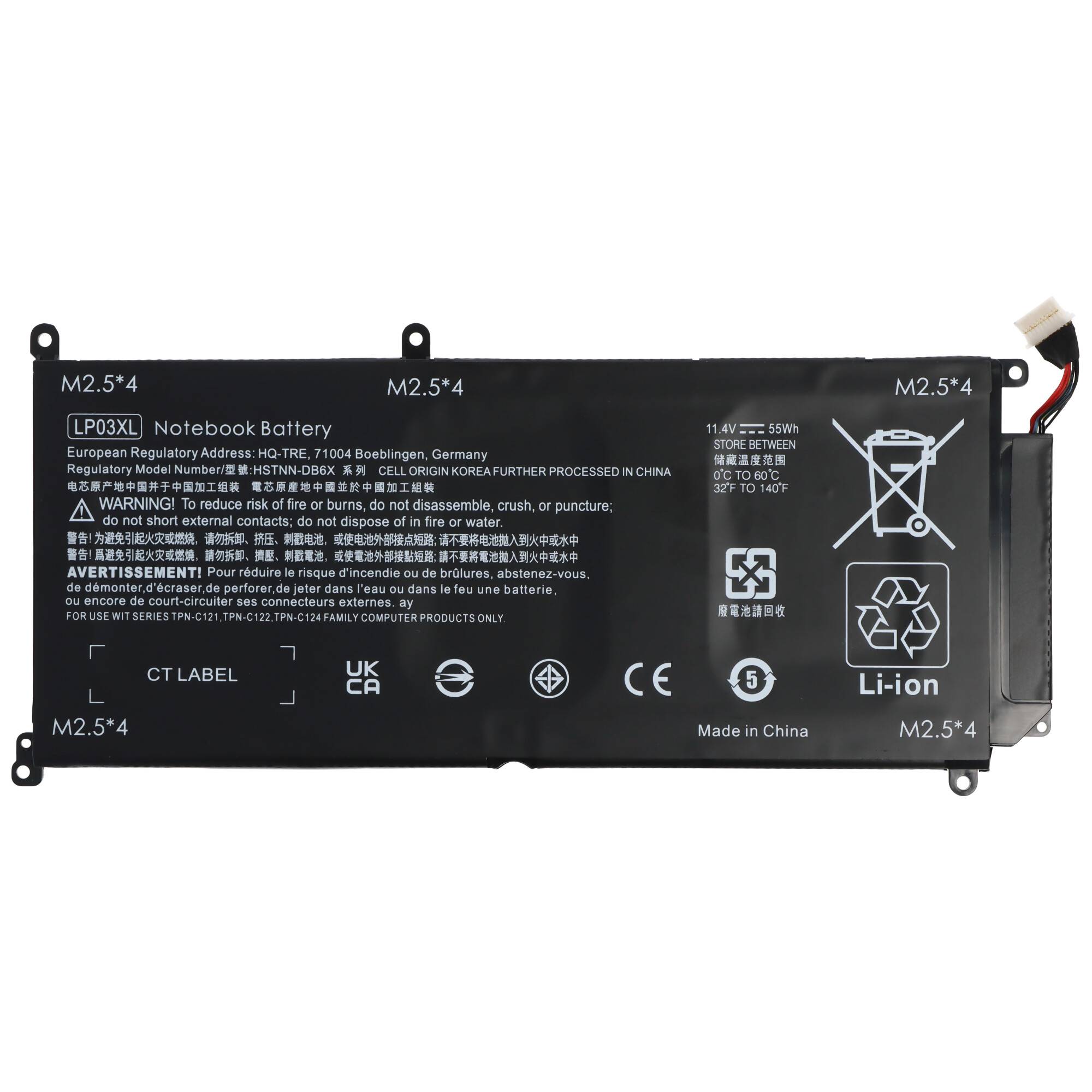 Akku passend für HP Envy 15-AE065sa, 15-AE116x, LP03XL, Li-Polymer, 11,4V, 4800mAh, 55Wh