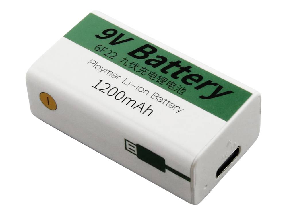 9V Akkublock mit USB-C Ladeanschluss, Li-ion, 7,4V, 1200mAh, 8,1 Wh