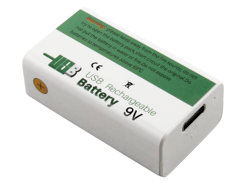 9V Akkublock mit USB-C Ladeanschluss, Li-ion, 7,4V, 1200mAh, 8,1 Wh